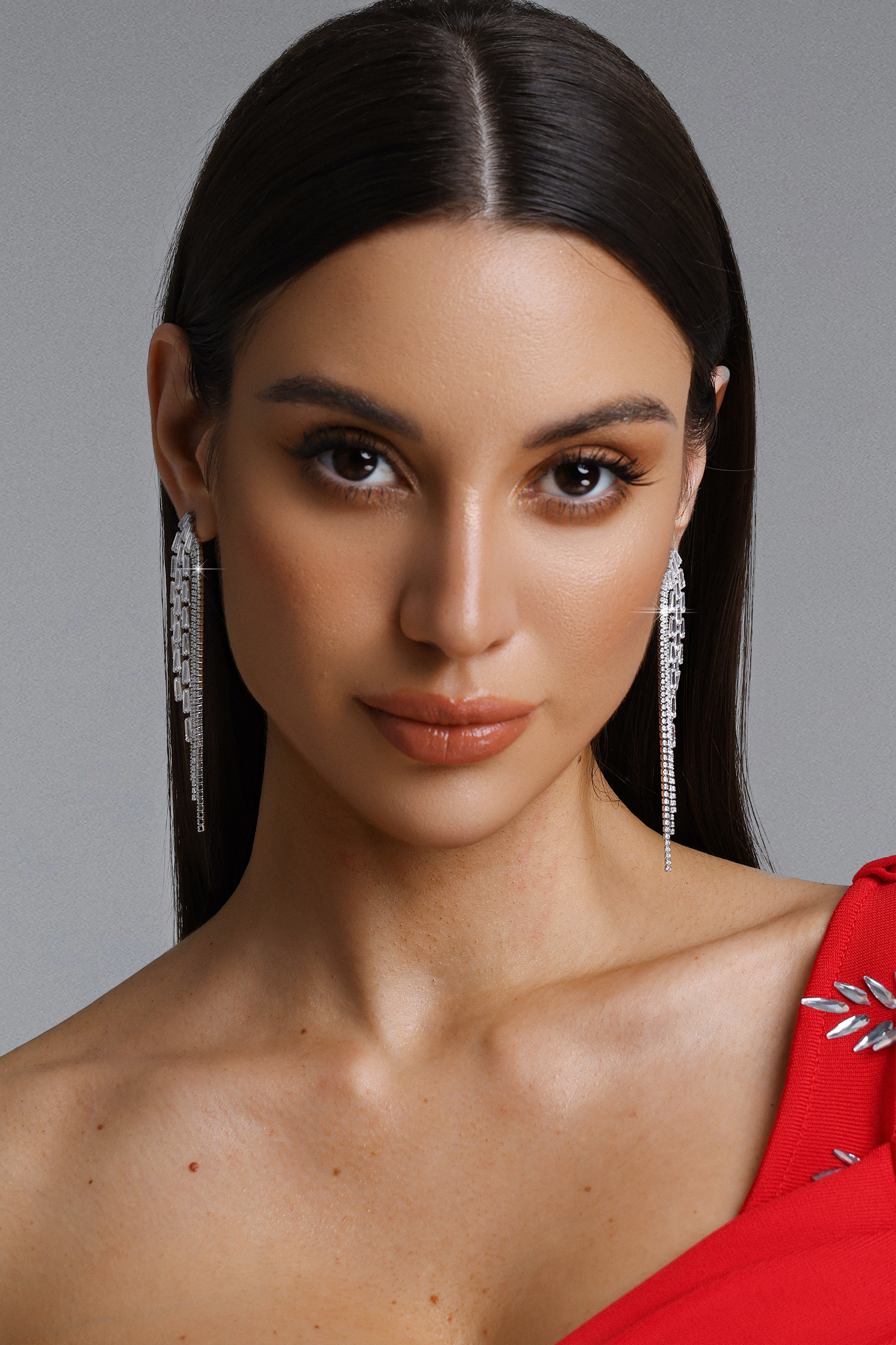 Elaba Baguette Diamond Long Waterfall Earrings