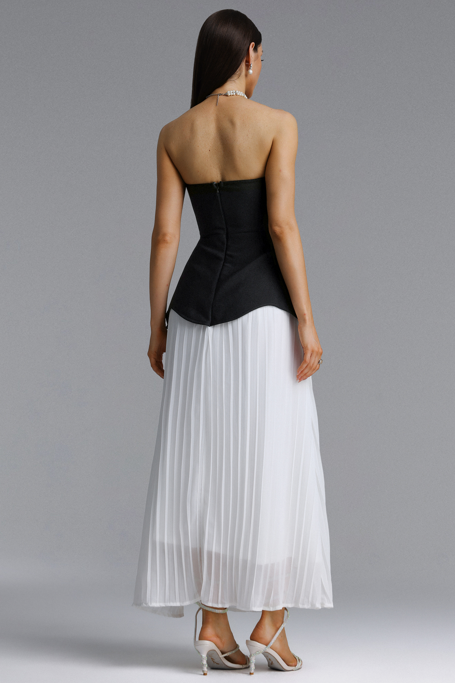 Niavia Elegant Strapless Floral Pleated Bandage Maxi Dress