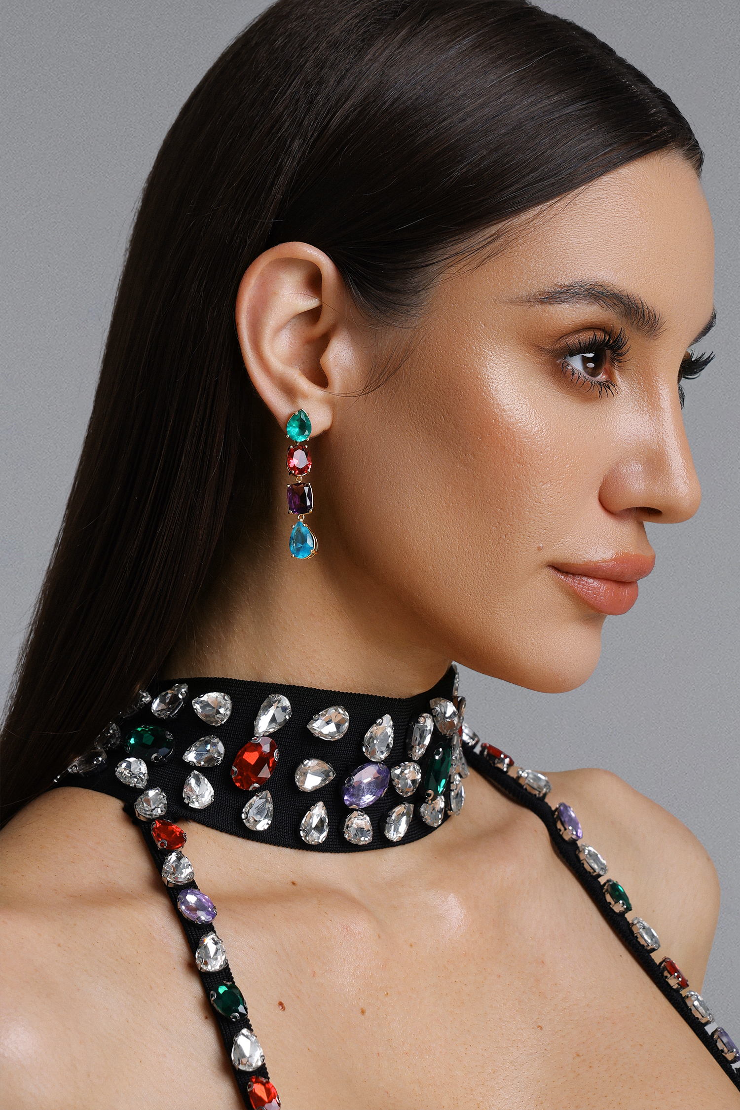 Oval Multi Layer Geometric Multicolor Drop Earrings