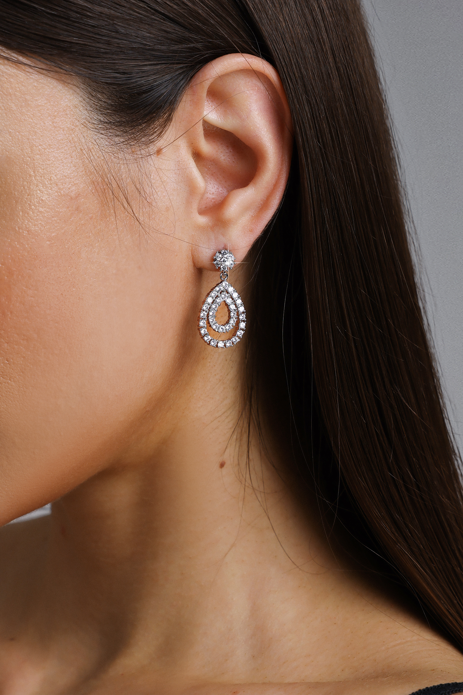 Villa Double Layer Diamond Hollow Teardrop Drop Earrings
