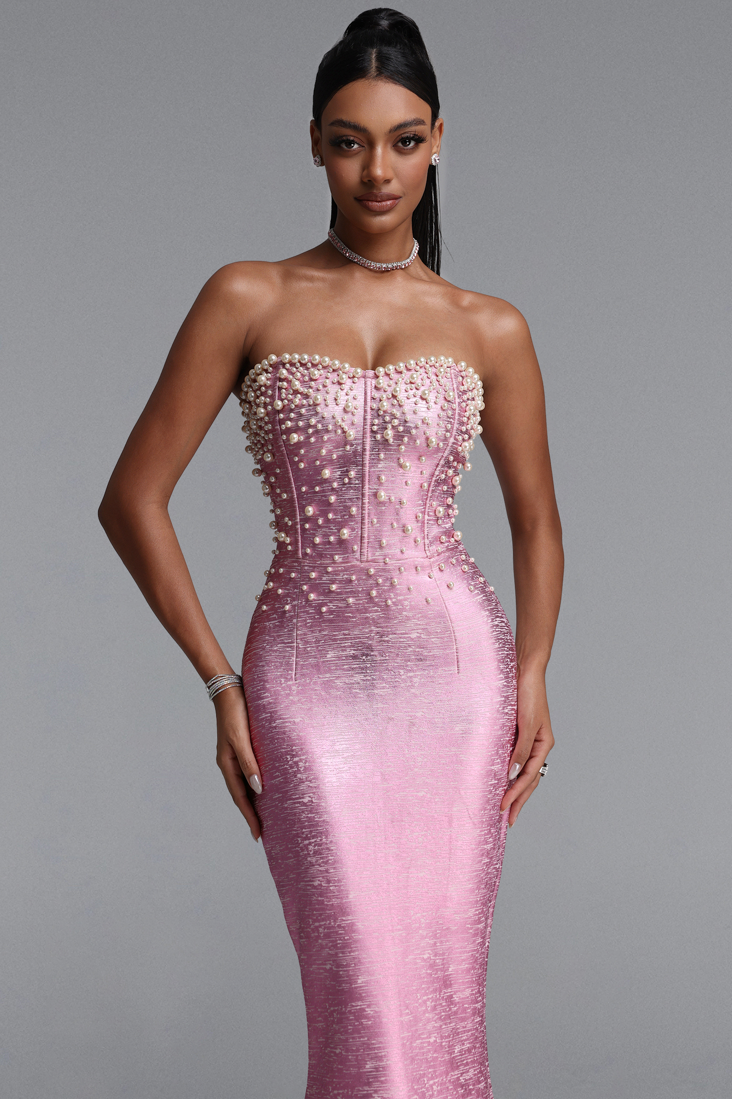 Stormie Pearl ChampagnePink Bandage Maxi Dress