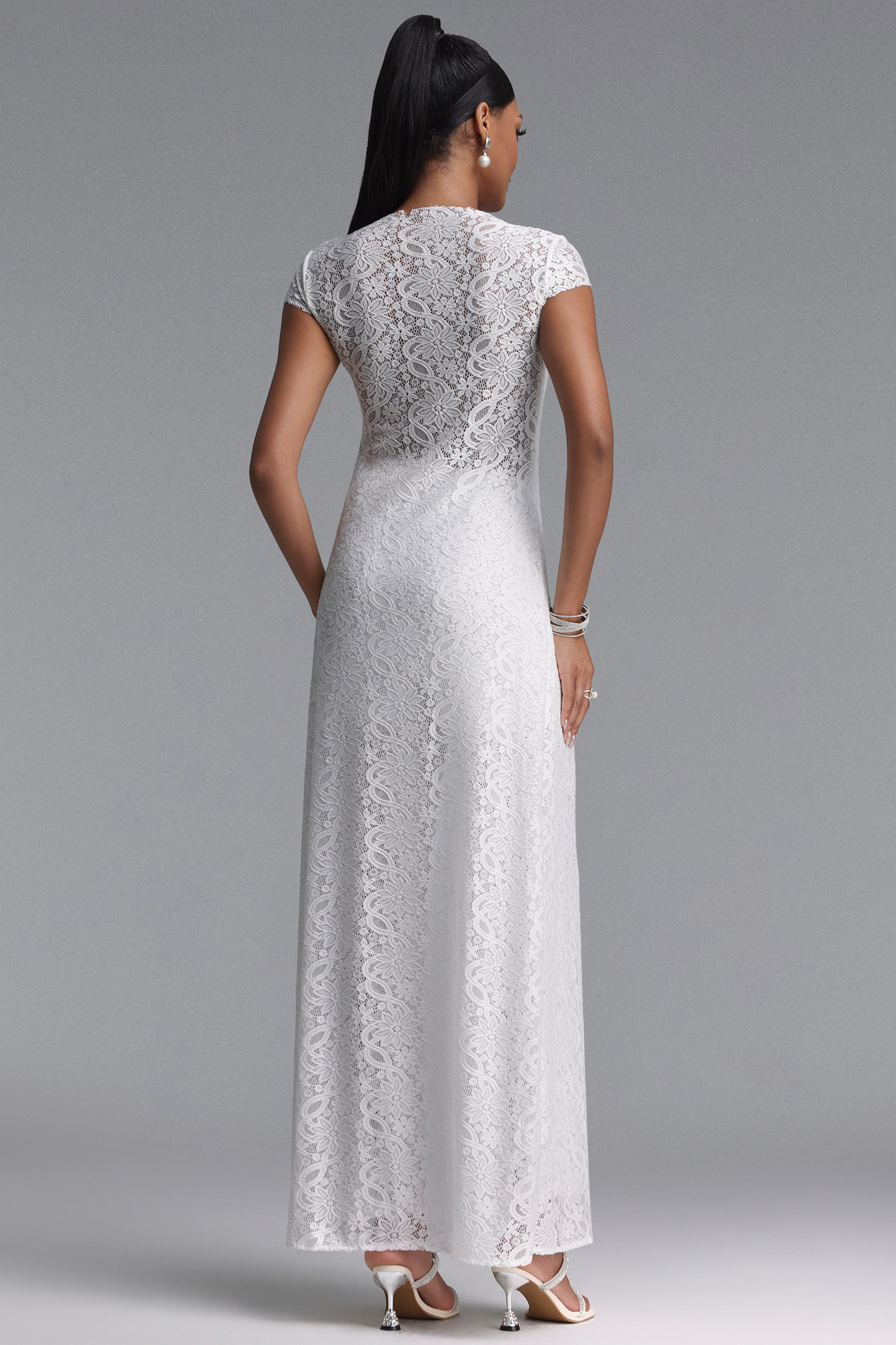Vikare Elegant Lace Short Sleeve Slit Top And Wide Leg Pants Two-piece Set