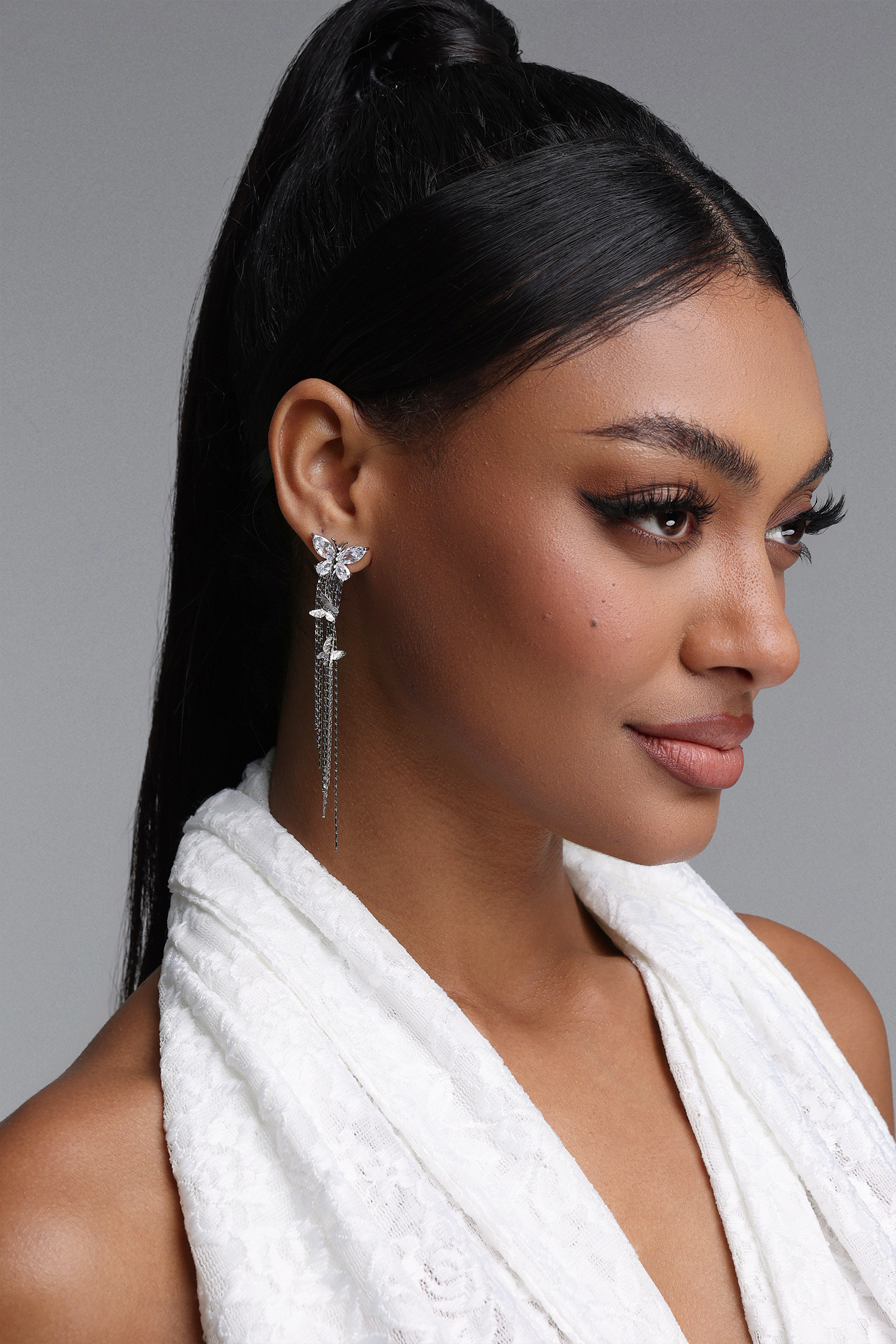 Triasa Crystal Butterfly Tassel Earrings