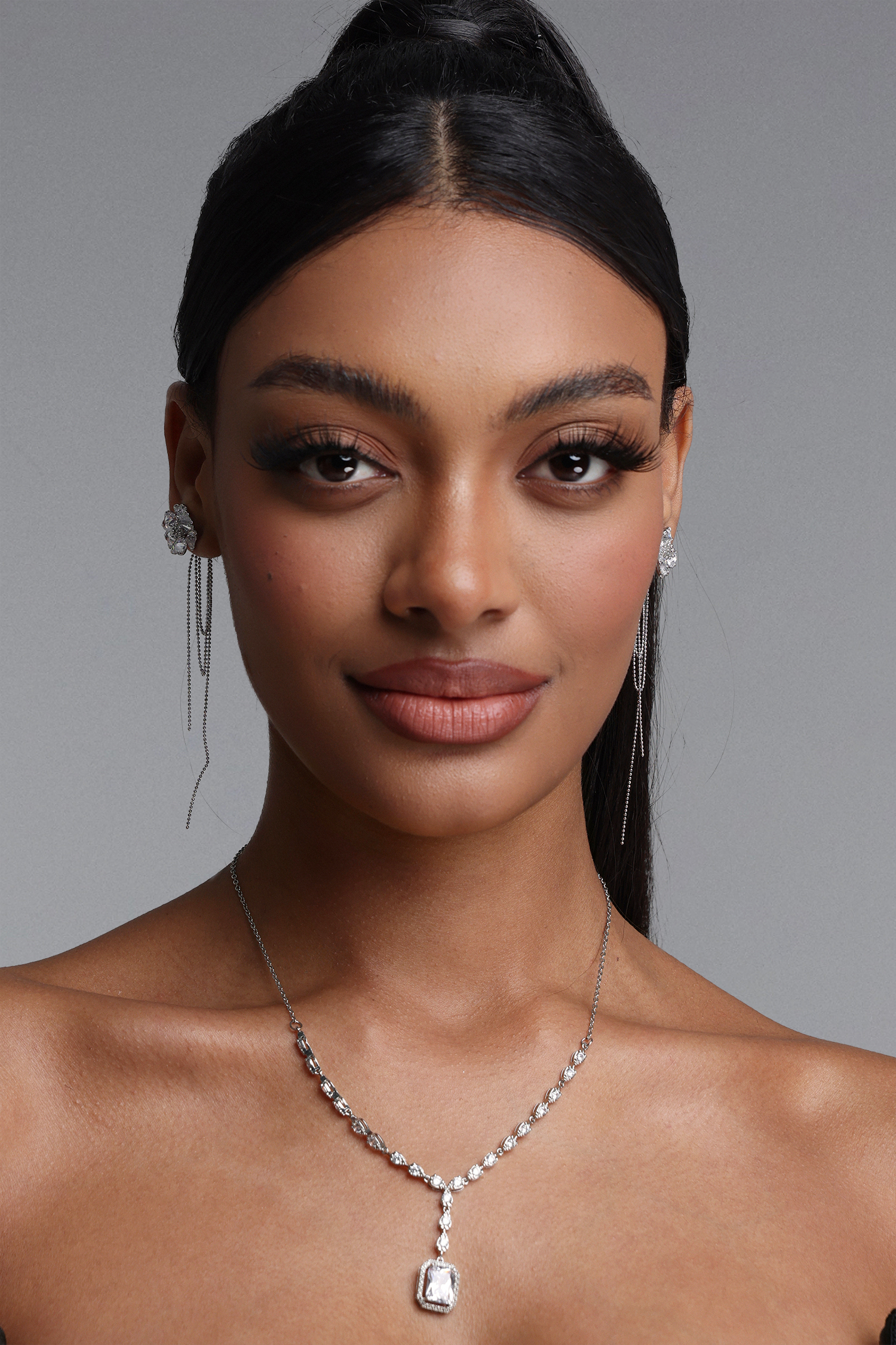 Nasim Crystal Flower Multi Layer Tassel Earrings