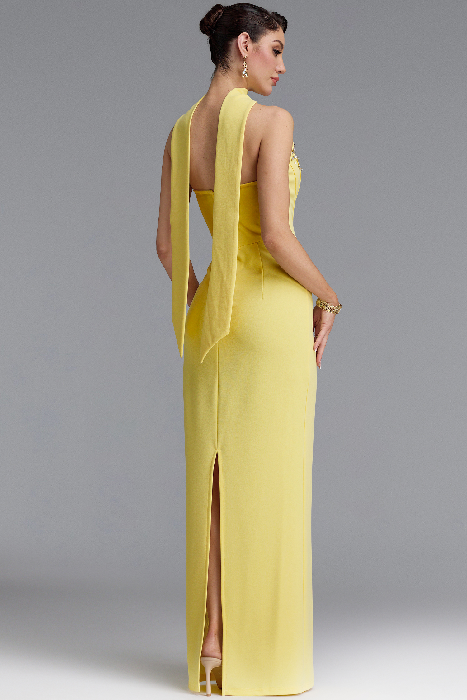 Wilson Classic Strapless Rhinestone Boned Corset Sash Bandage Maxi Dress