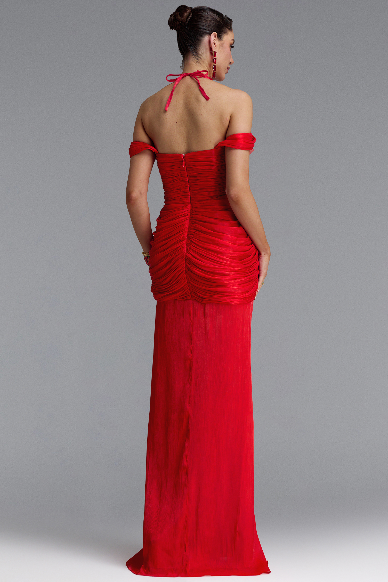 Fredrika Sexy Halter Off Shoulder Ruffle Lace Maxi Dress