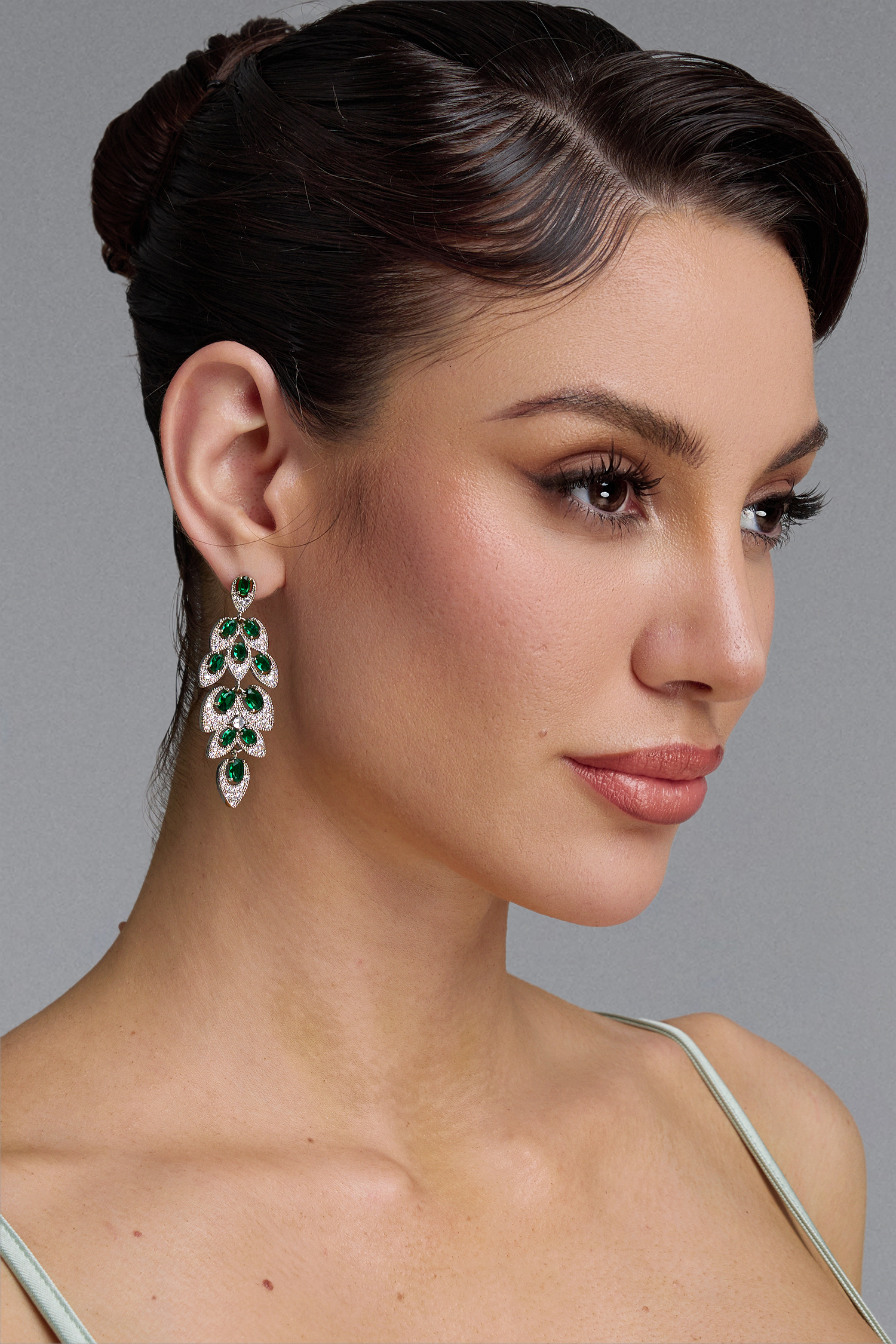 Tove Multi Layer Leaf Emerald Full Zircon Earrings