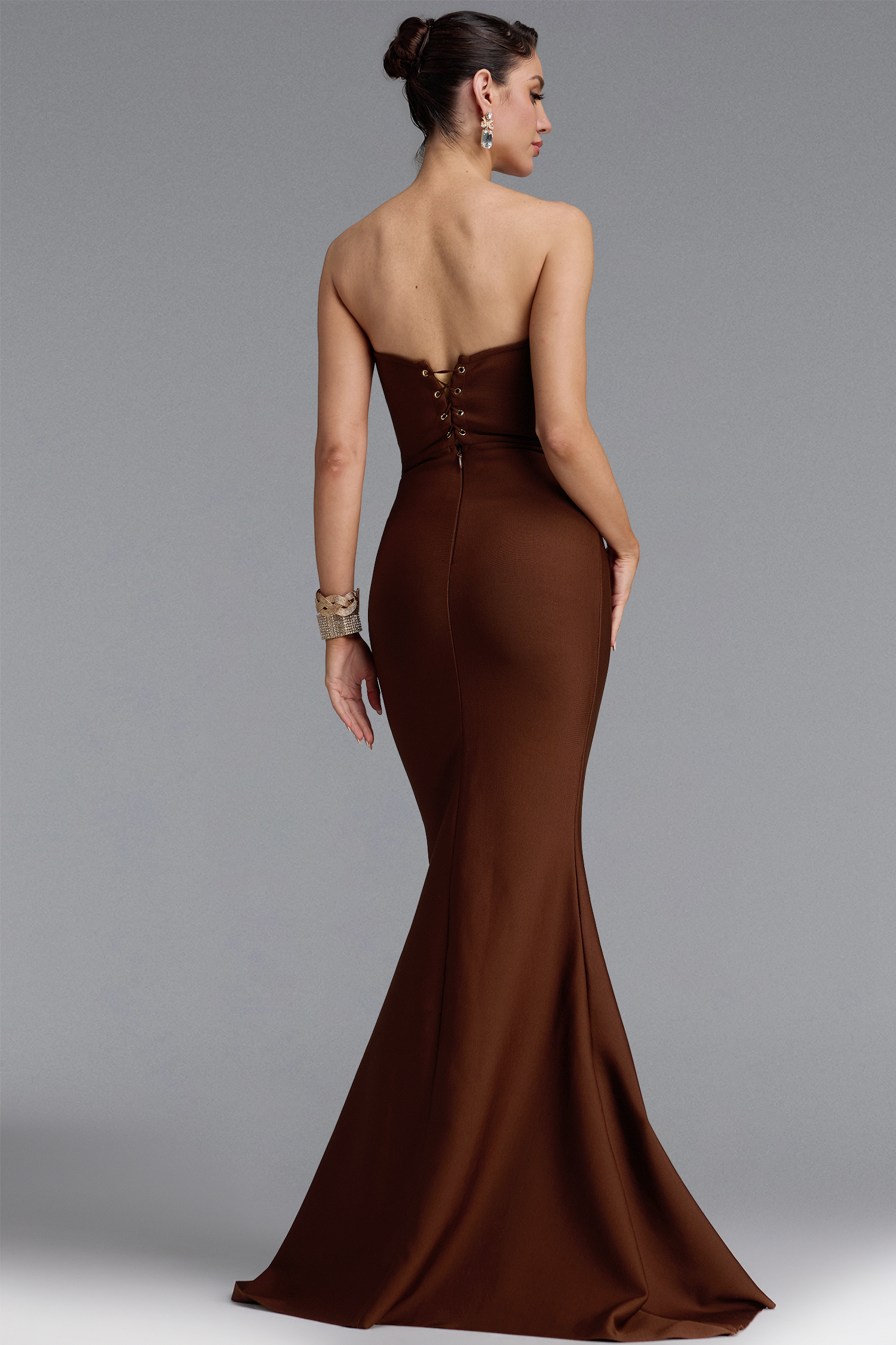 Gearoid Classic Strapless Rhinestone Mermaid Bandage Maxi Dress