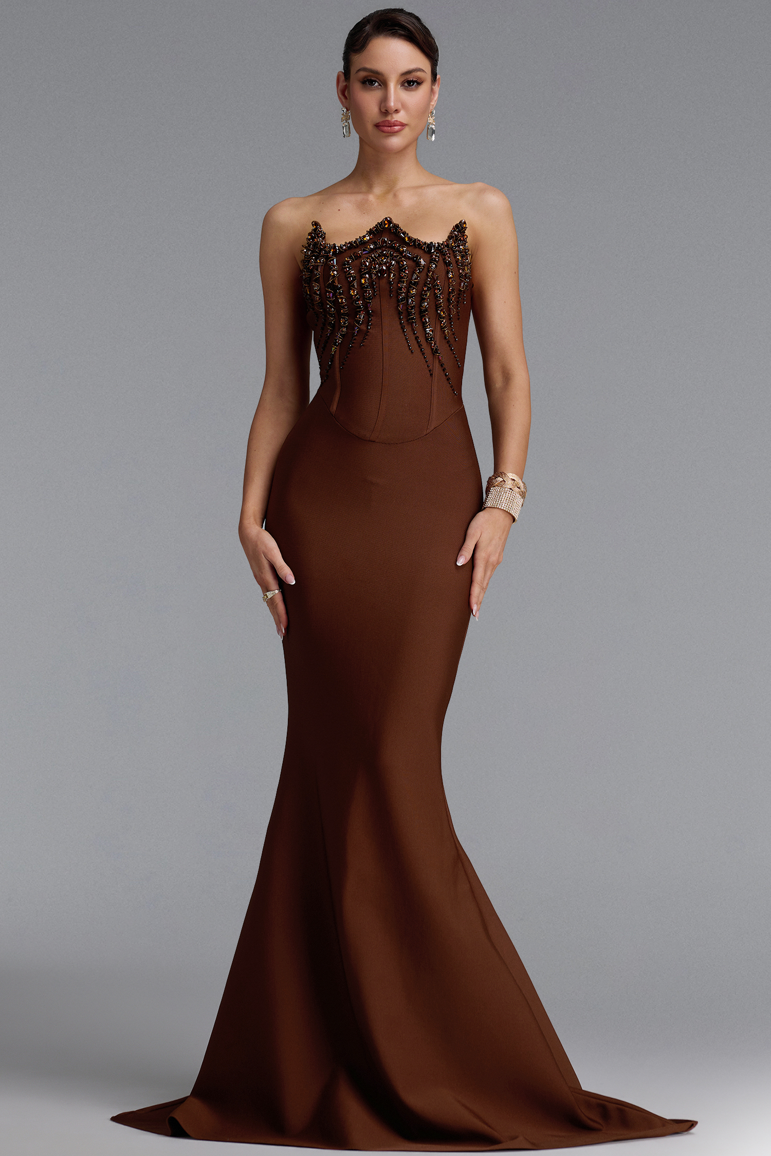 Gearoid Classic Strapless Rhinestone Mermaid Bandage Maxi Dress