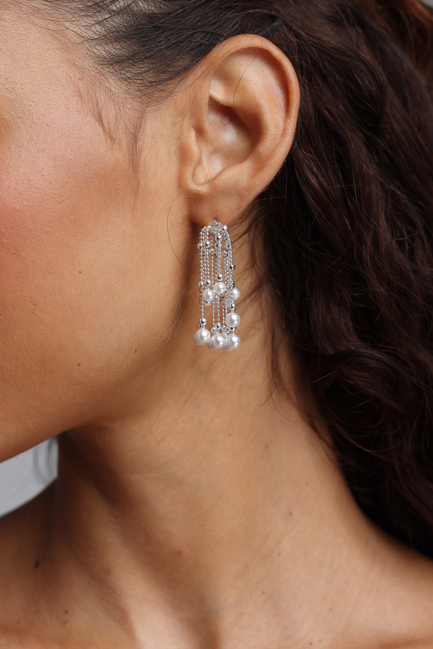Lizbet Multi-Layered Gradient Pearl Tassel Earrings