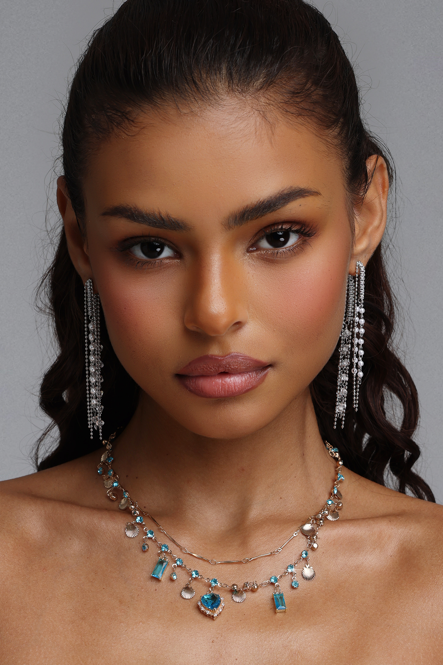 Suku Multi-Layered Heart Rhinestone Tassel Necklace