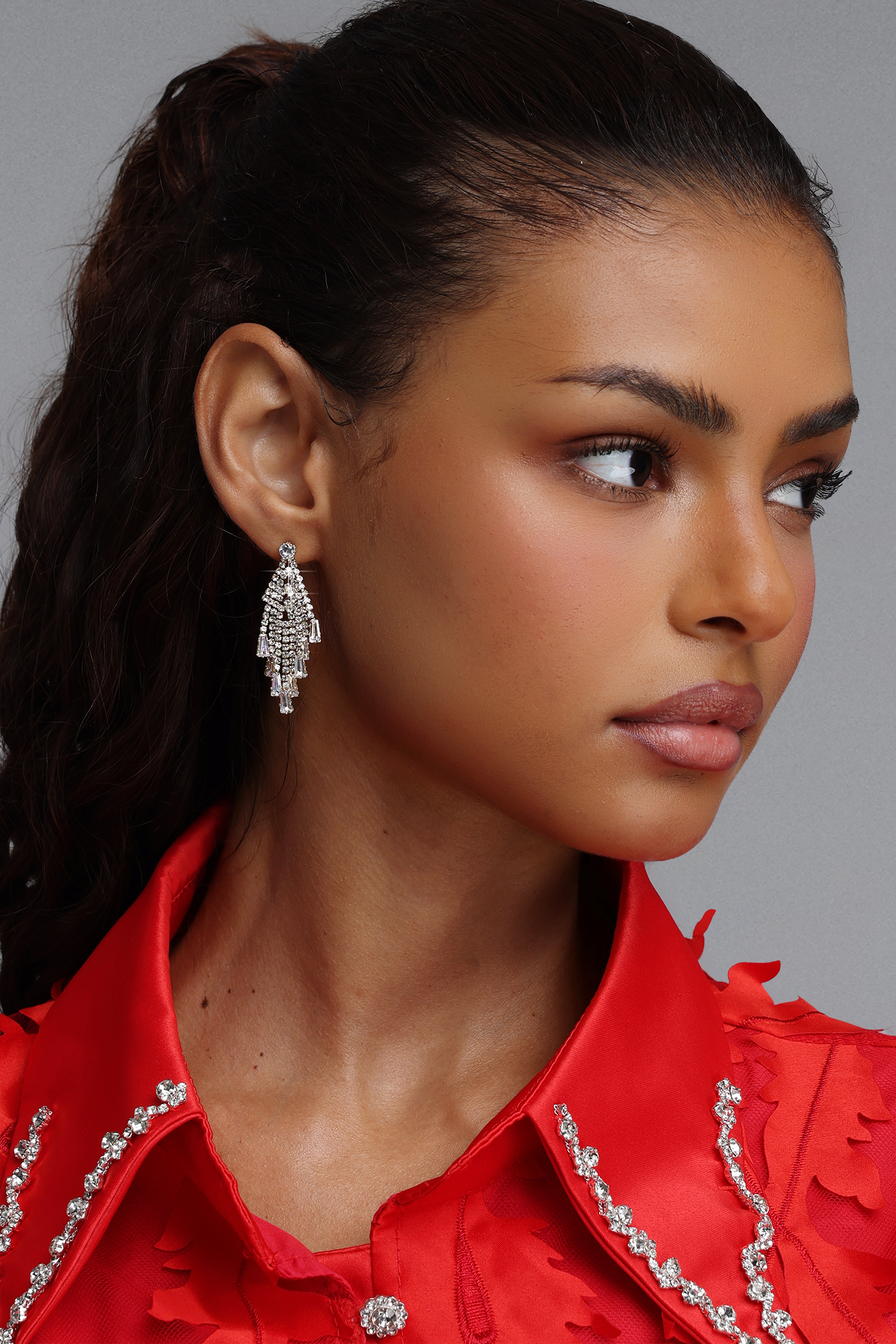 Vercia Rhombus Rhinestone Tassel Earrings