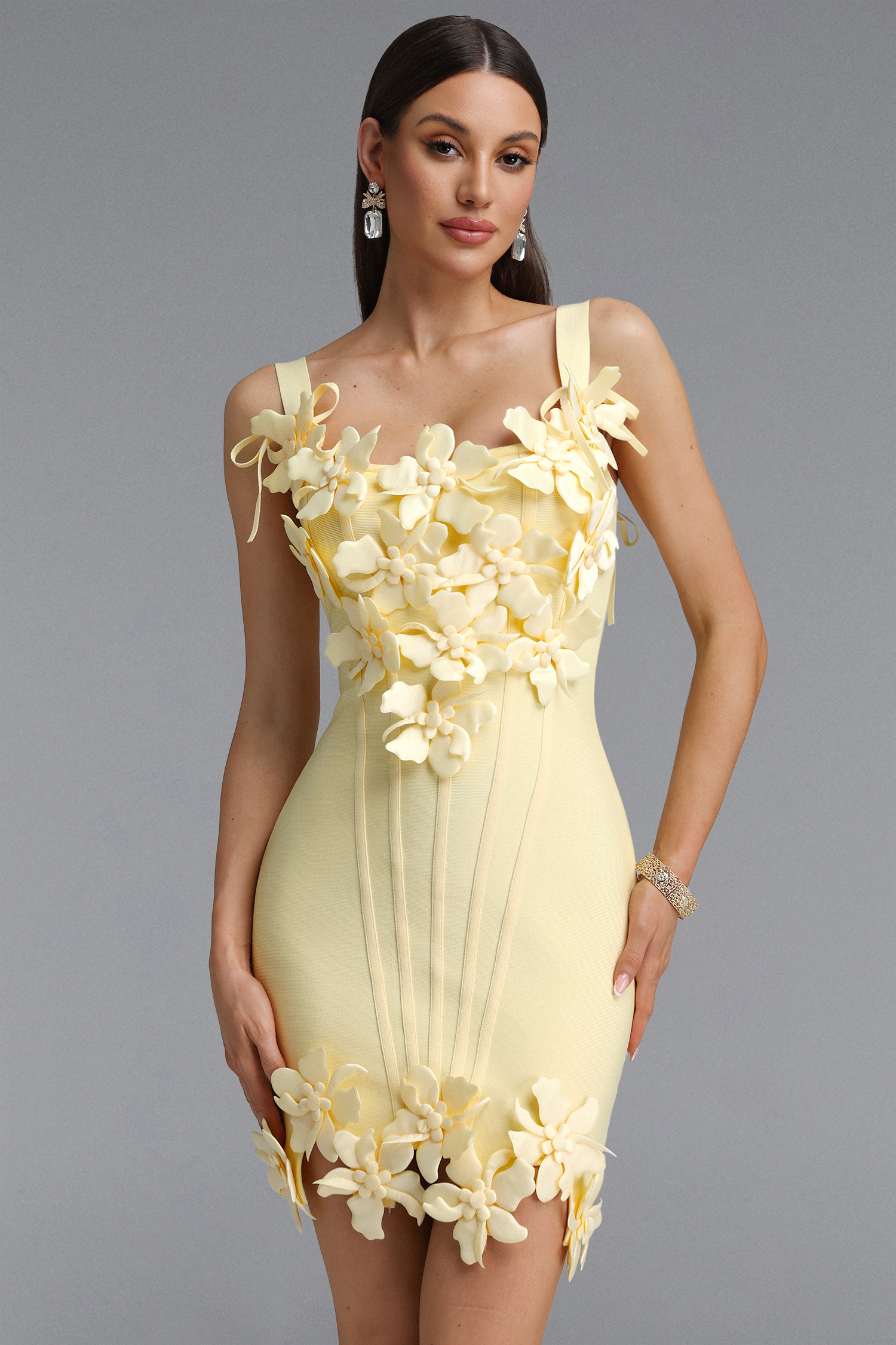 Hooded Sweet Contour Camisole Floral Bandage Mini Dress