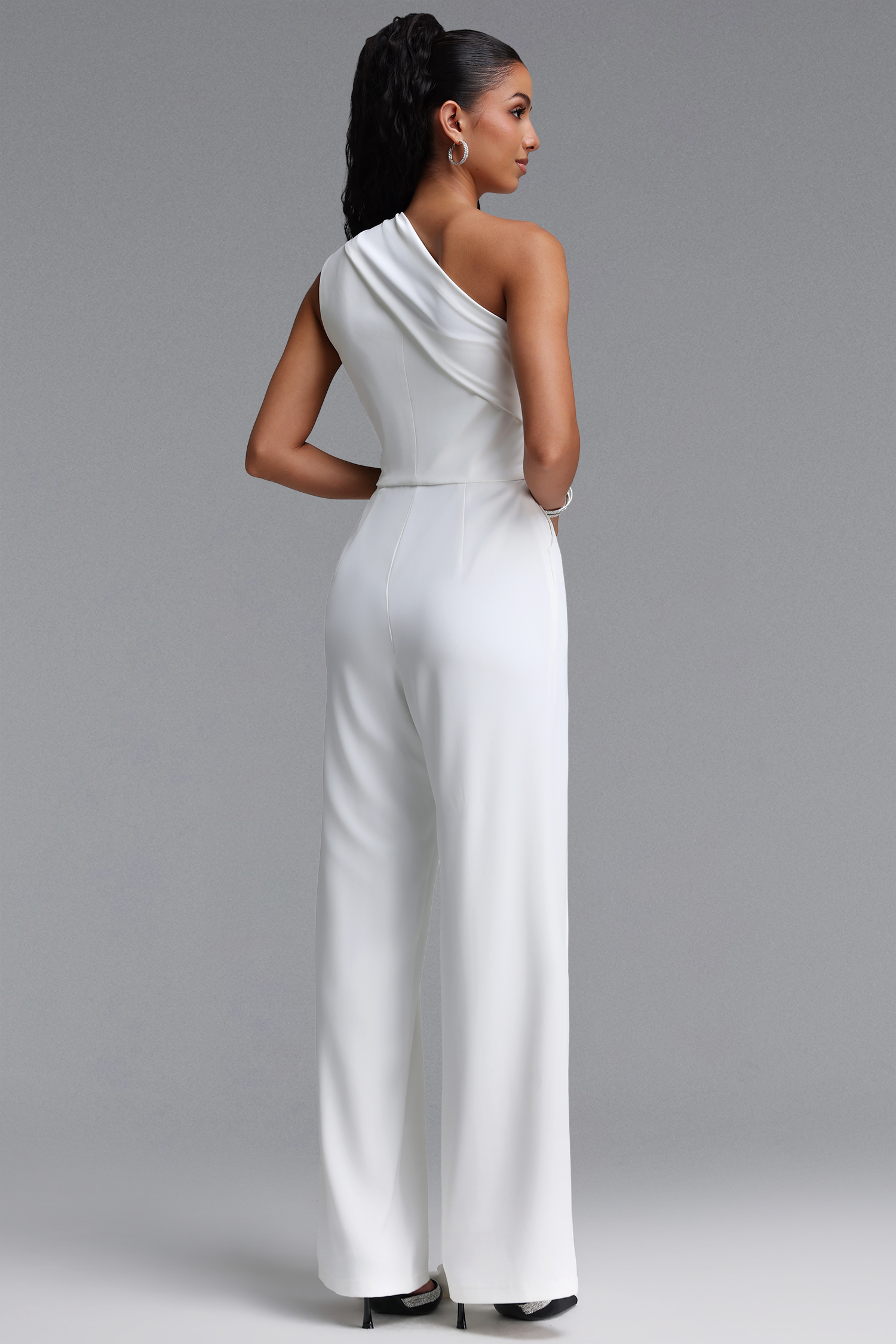 Lexy Elegant One Shoulder Knot Pleated Long Jumpsuit