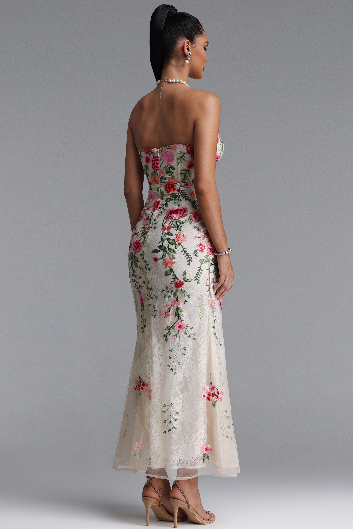 Harper Glamorous Strapless Floral Sequin Maxi Dress