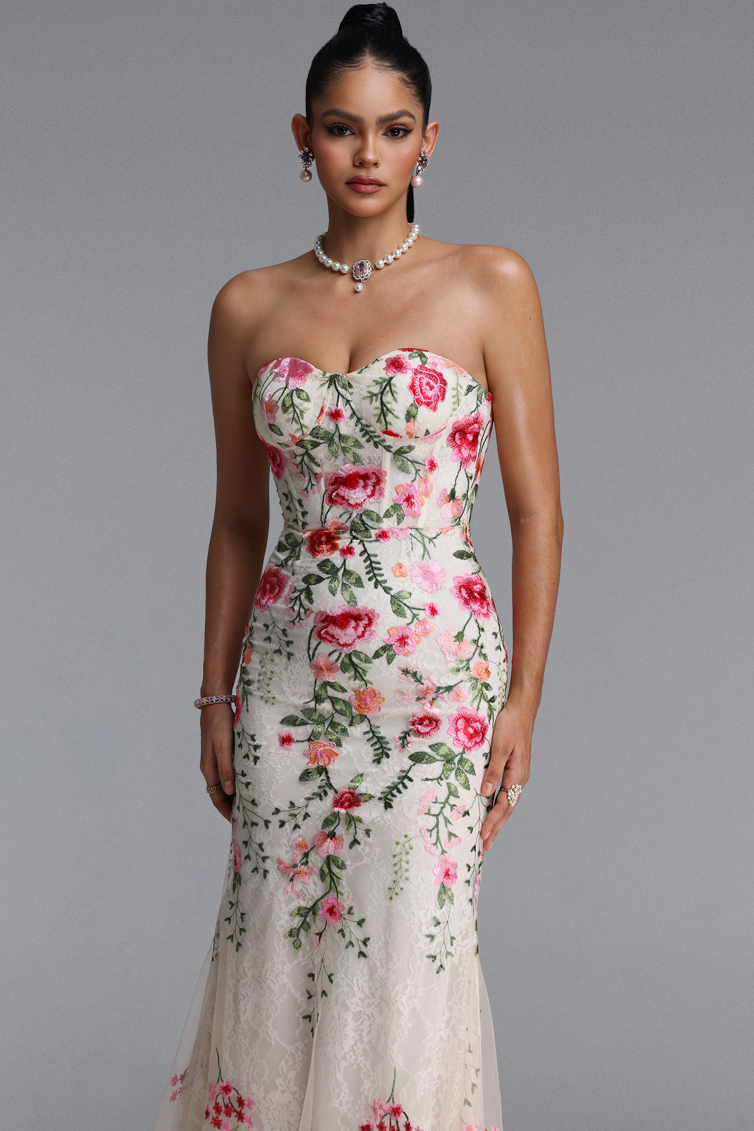 Harper Glamorous Strapless Floral Sequin Maxi Dress