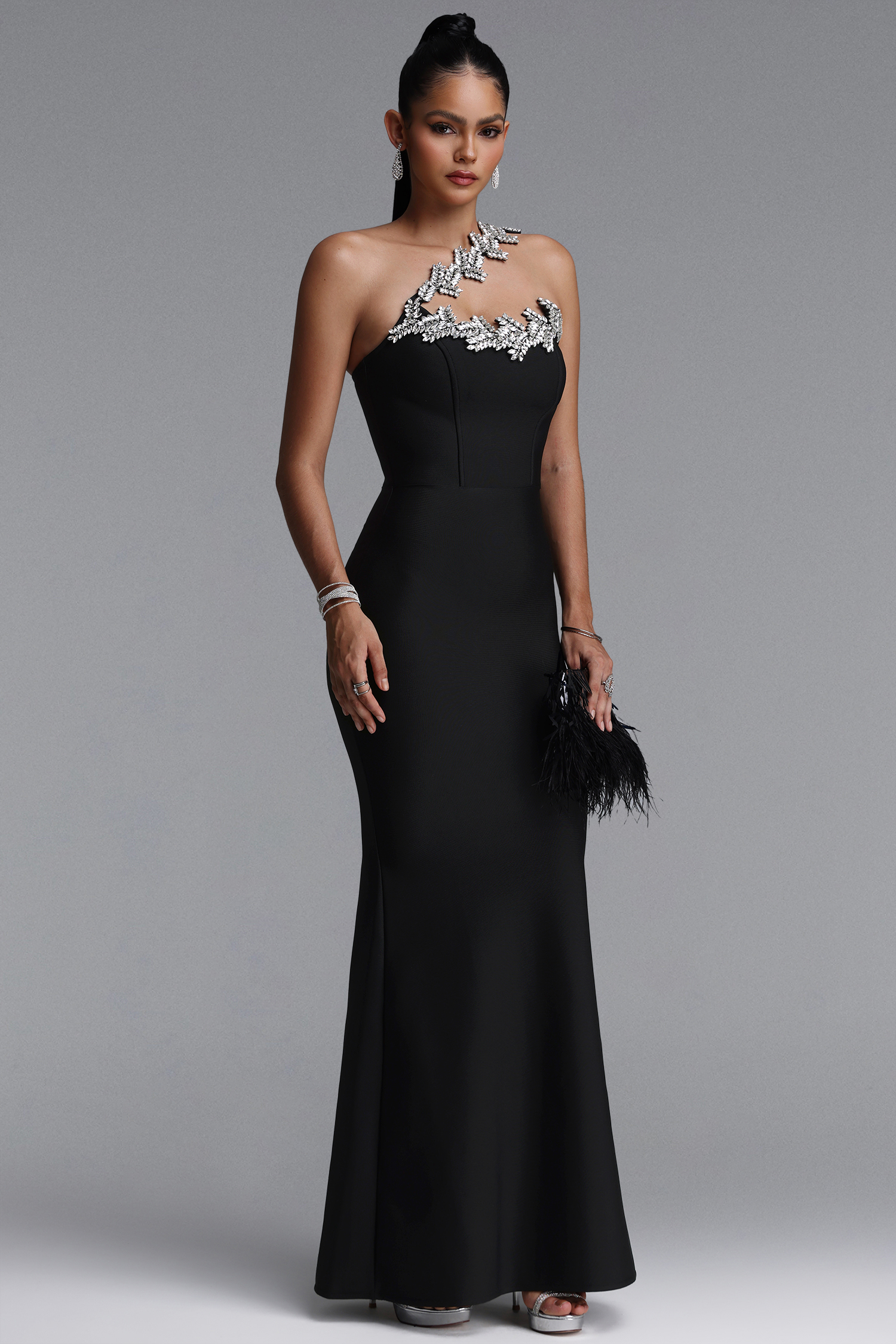 Islay Glamorous One Shoulder Rhinestone Mermaid Bandage Maxi Dress