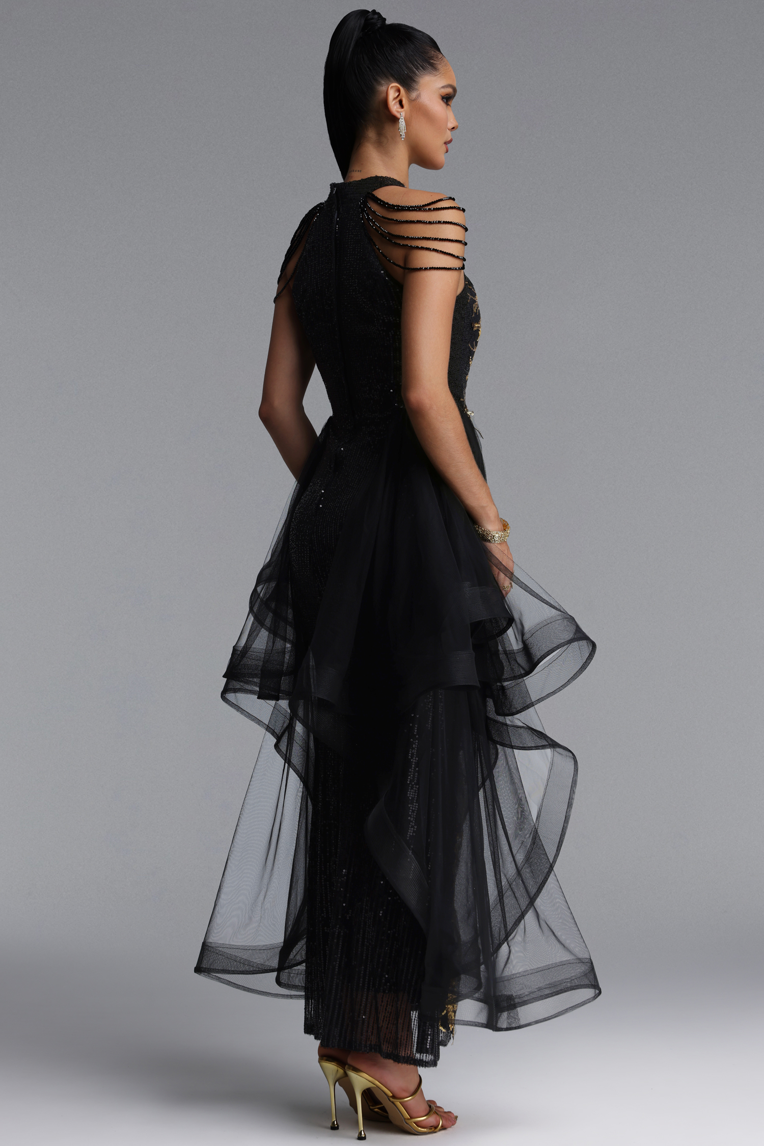 Hailey Glamorous Halter Tassel Sequin Embroidered Tulle Maxi Dress