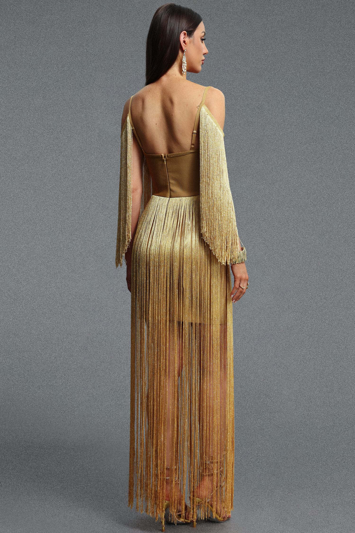 Lexi Sophisticated Spaghetti Strap Tassel Bandage Maxi Dress