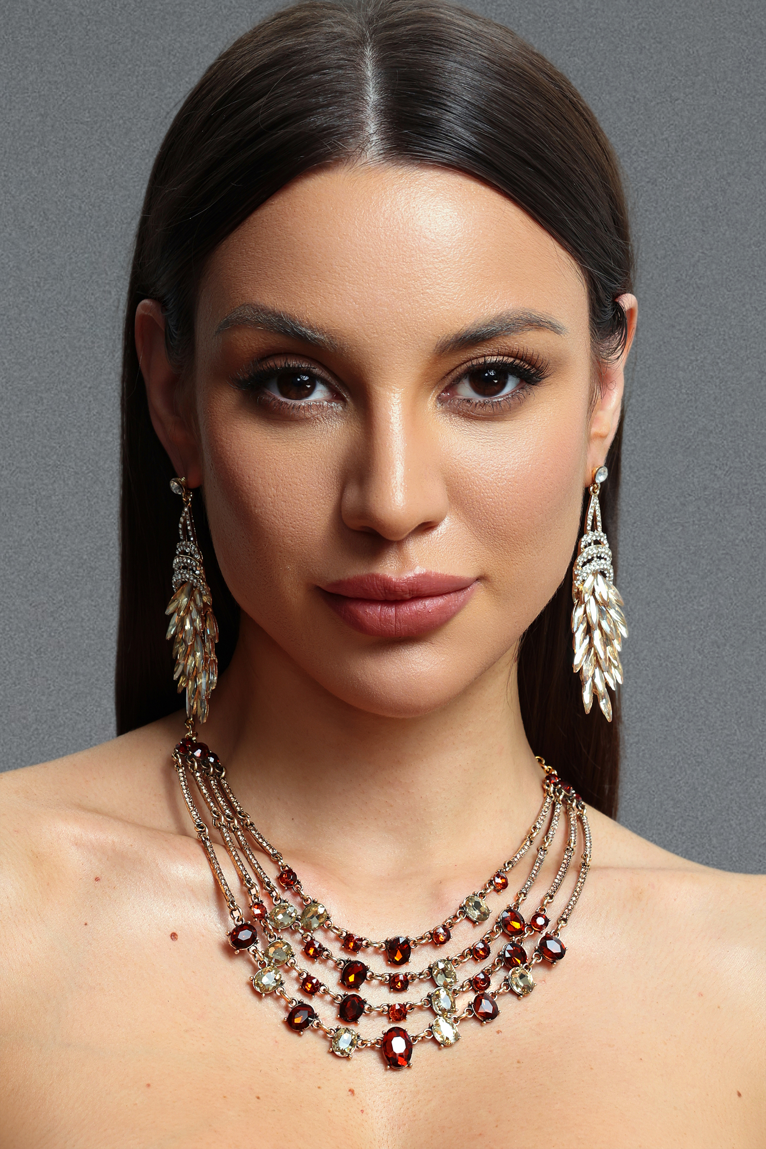Zada Vintage Multi Strand Crystal Necklace