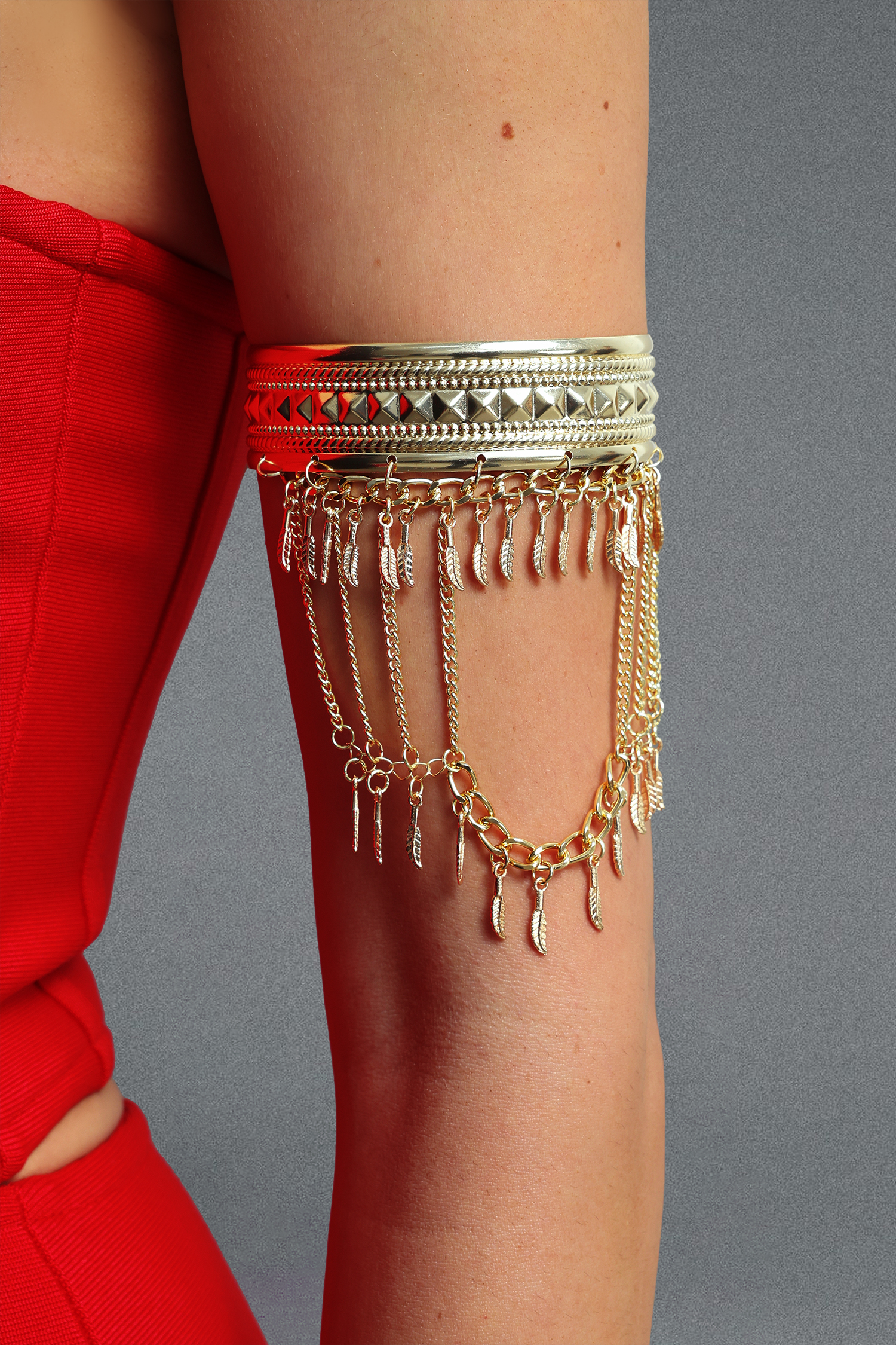 Vienna Vintage Feather Leaf Multi Layer Chain Arm Cuff