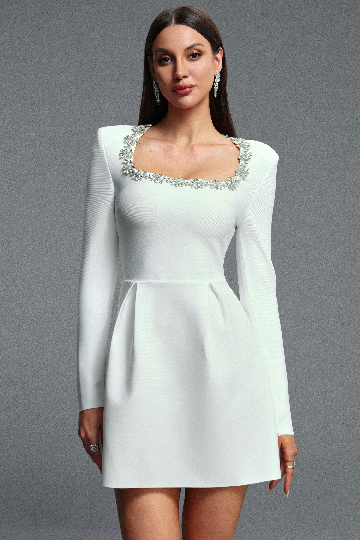 Eurien Diamond Setting Long Sleeve Bandage Mini Dress