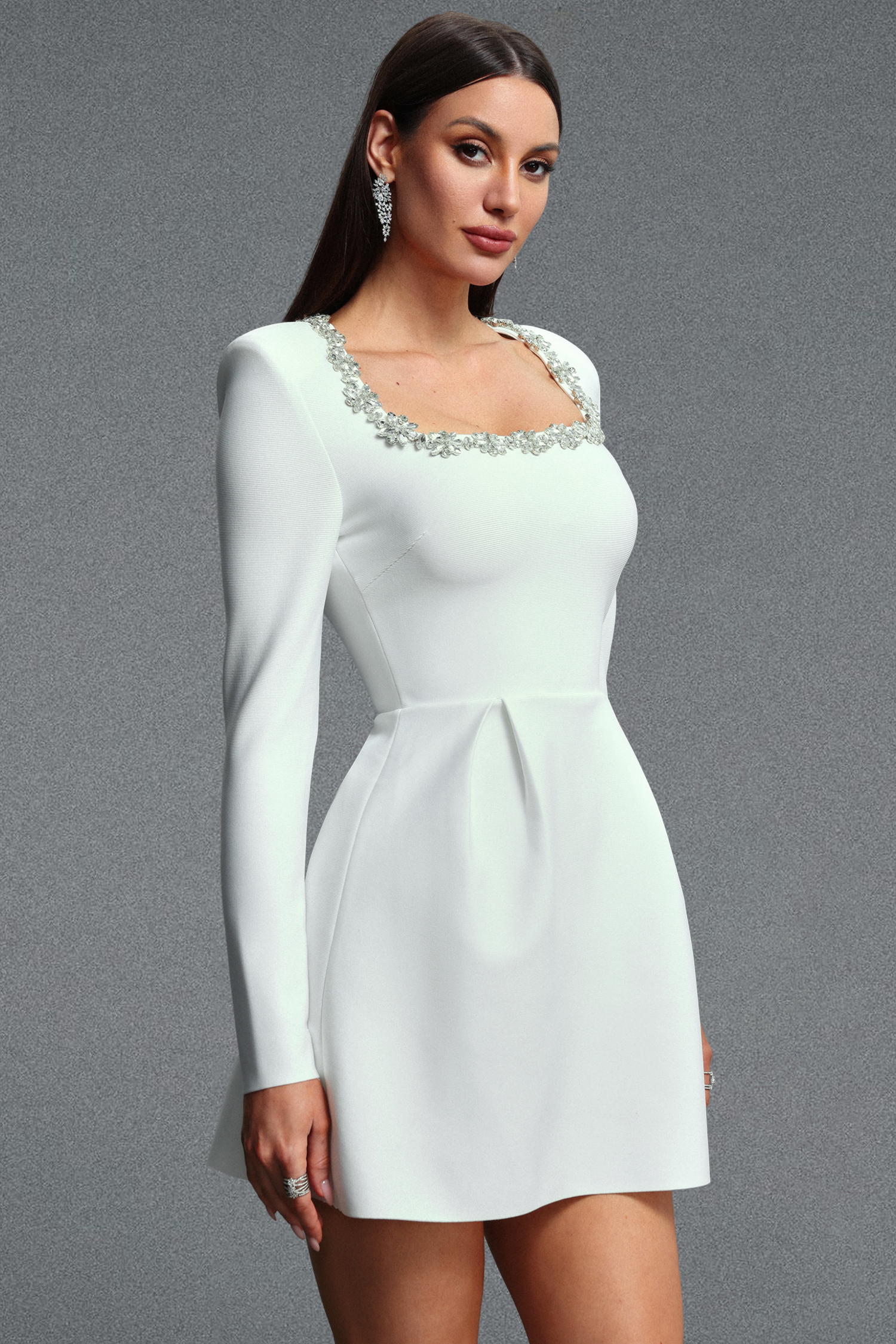 Eurien Diamond Setting Long Sleeve Bandage Mini Dress