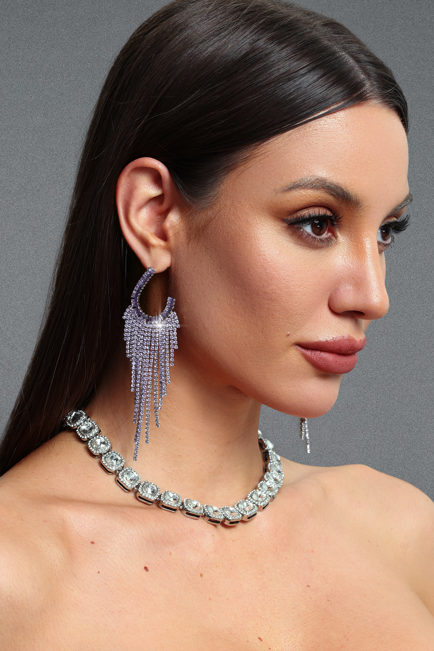 Mensa Glam Crescent Moon Long Tassel Earrings
