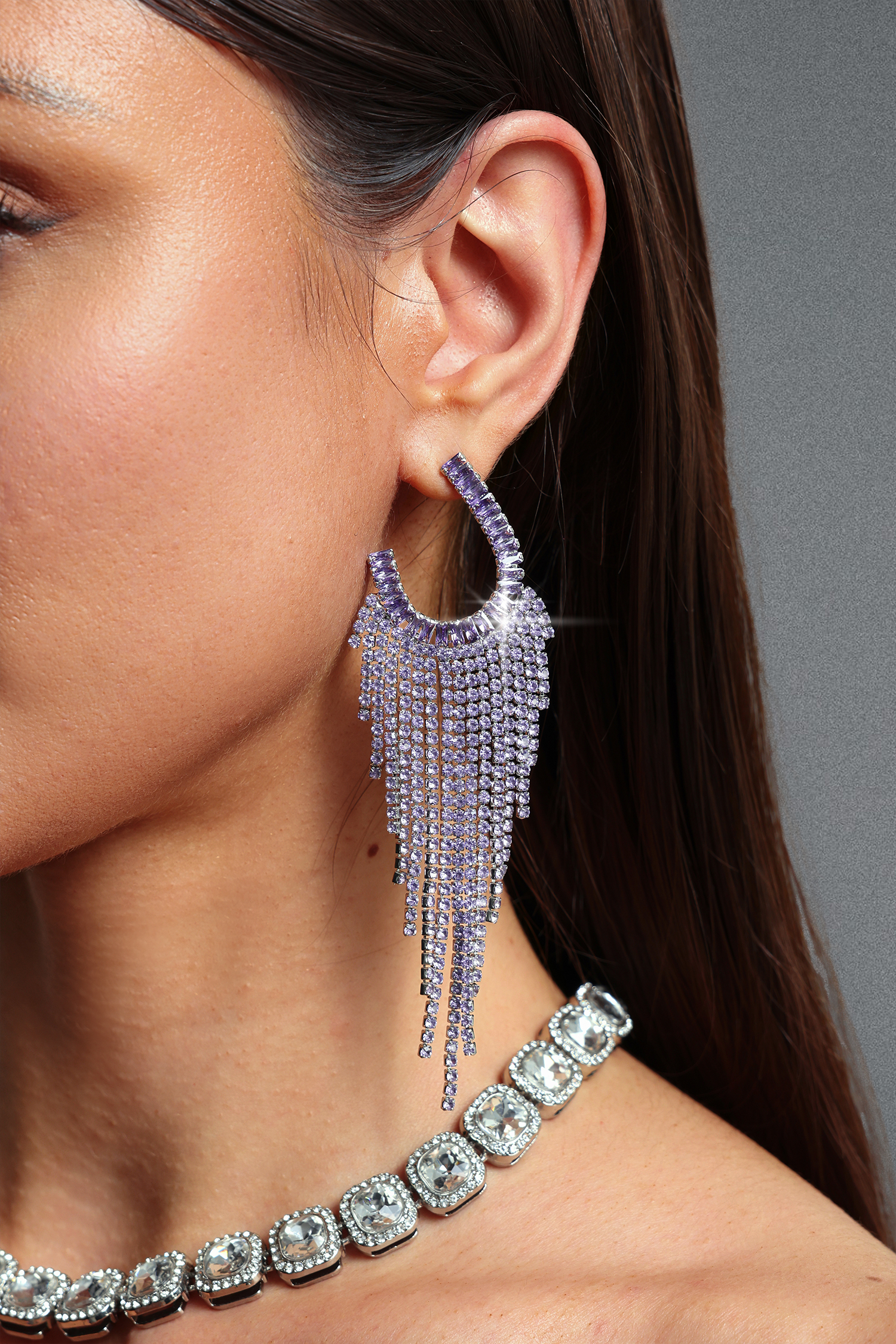 Mensa Glam Crescent Moon Long Tassel Earrings