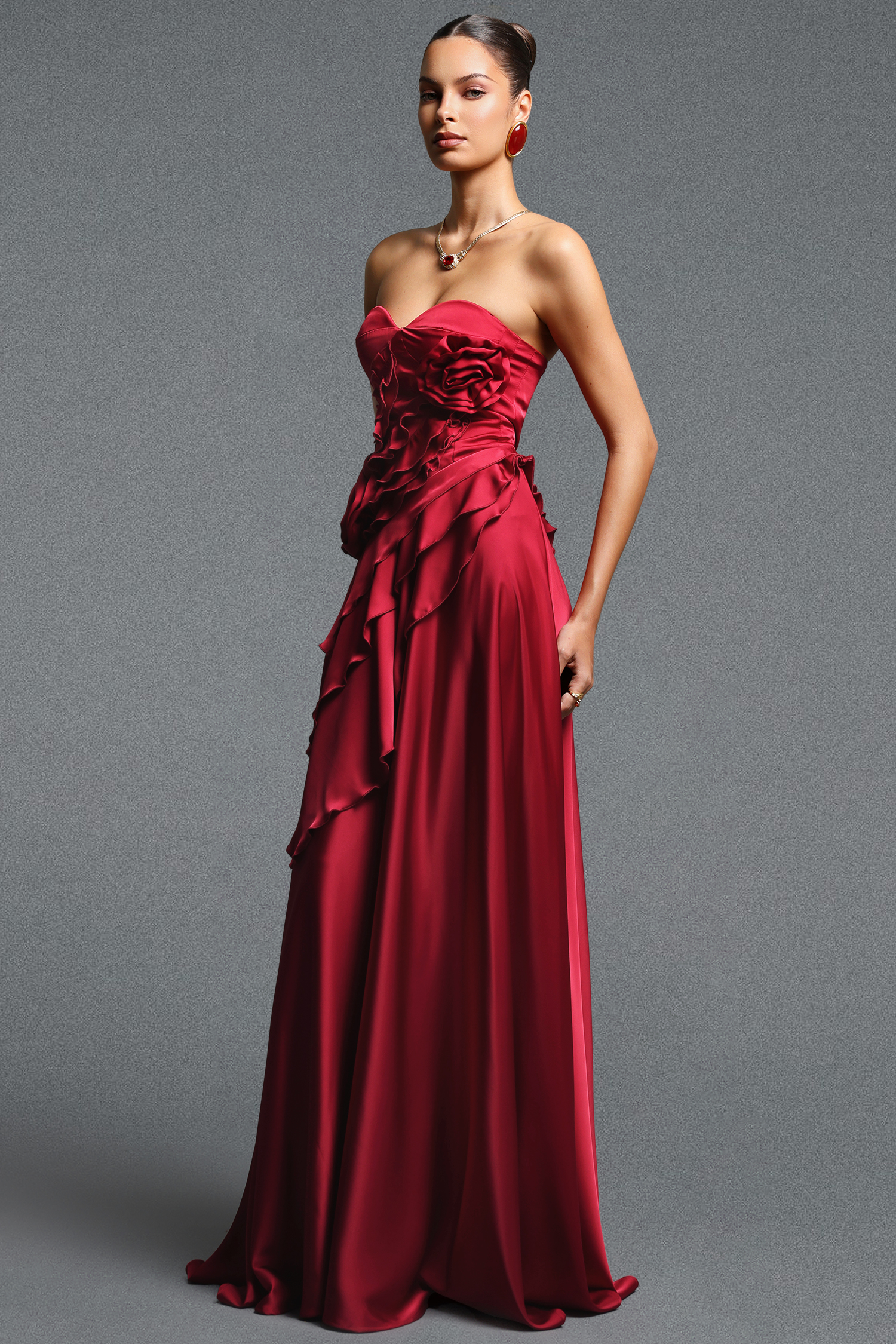 Saraja Classic Flowy Strapless Floral Ruched Maxi Dress