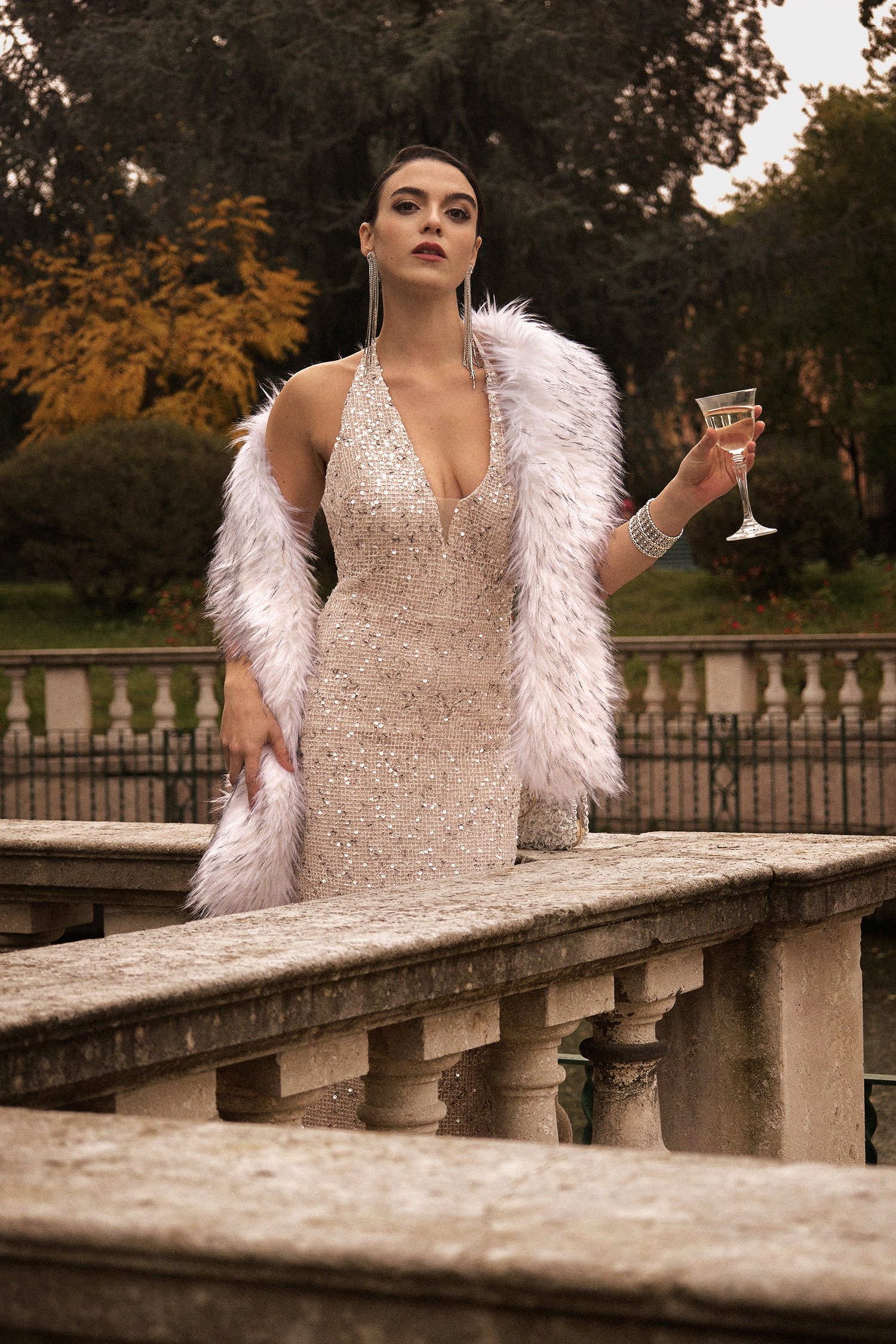 Ibbie Halter Sleeveless V-Neck Diamond Maxi Dress