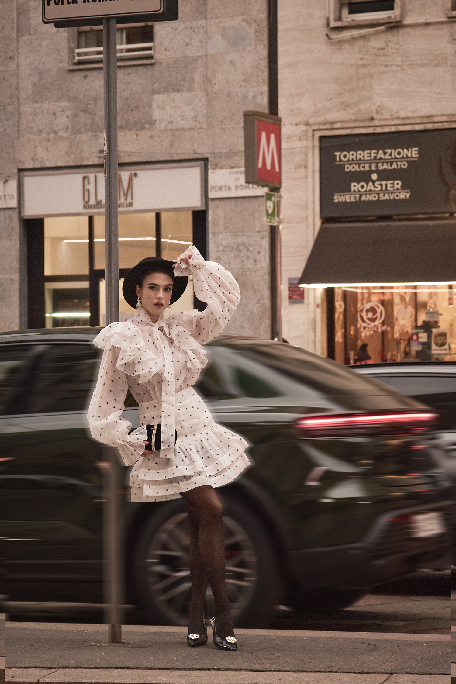 Walda Long Sleeves Dot Printed Folds Two-Piece Set