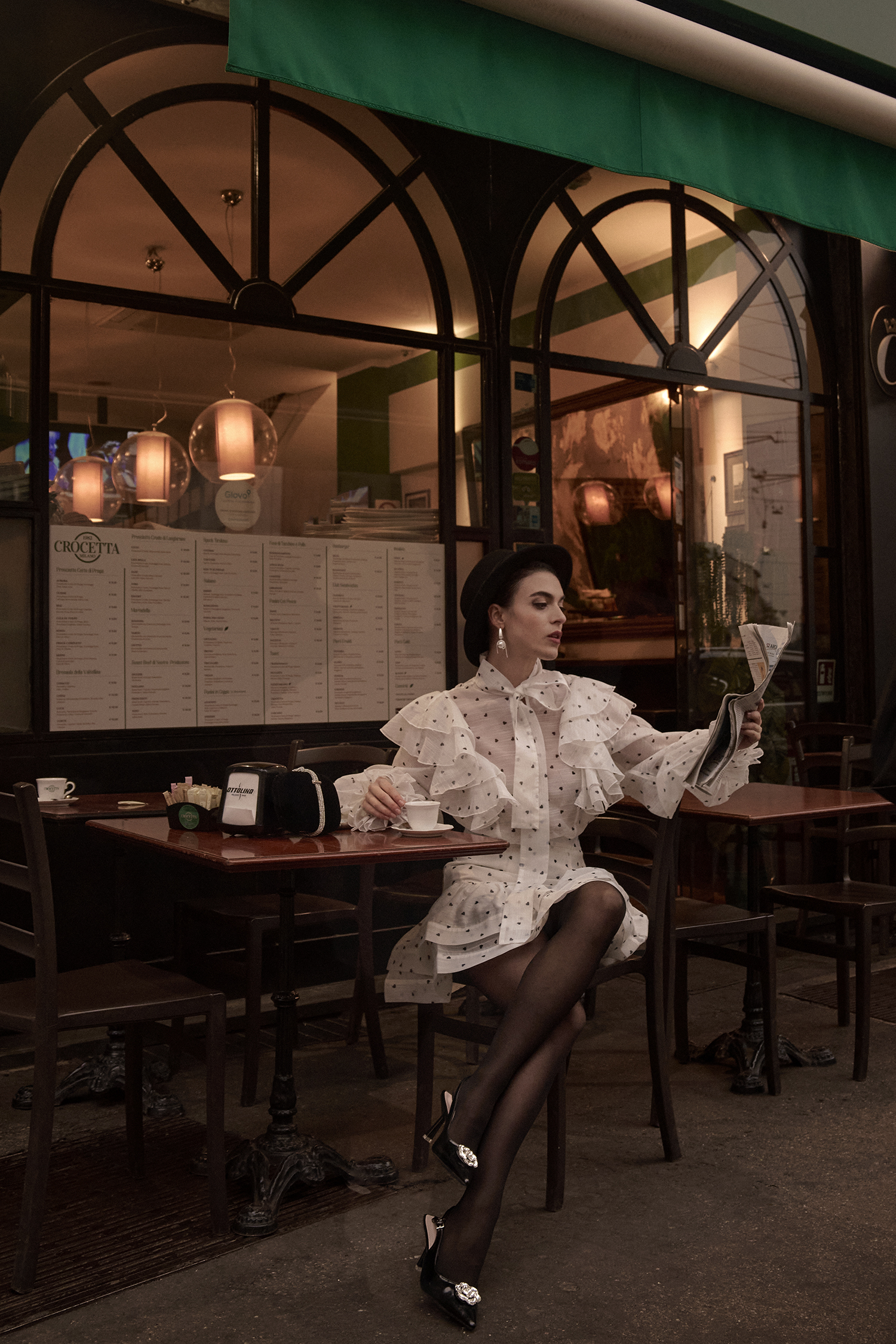 Walda Long Sleeves Dot Printed Folds Two-Piece Set