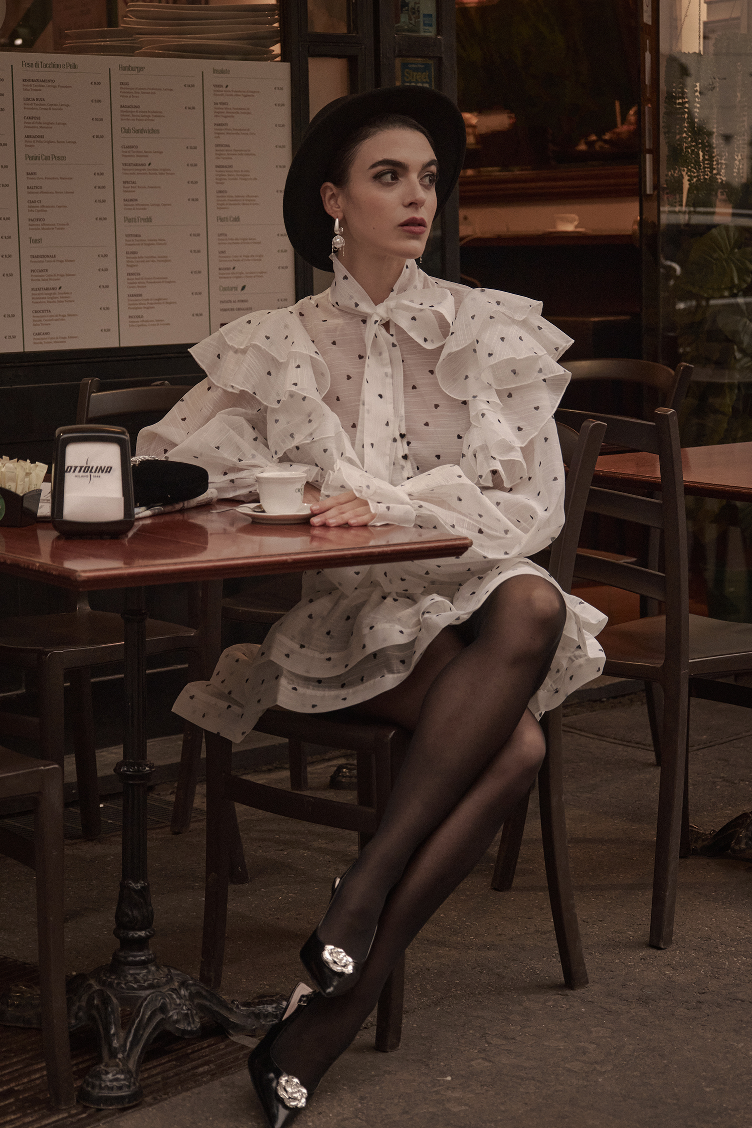 Walda Long Sleeves Dot Printed Folds Two-Piece Set