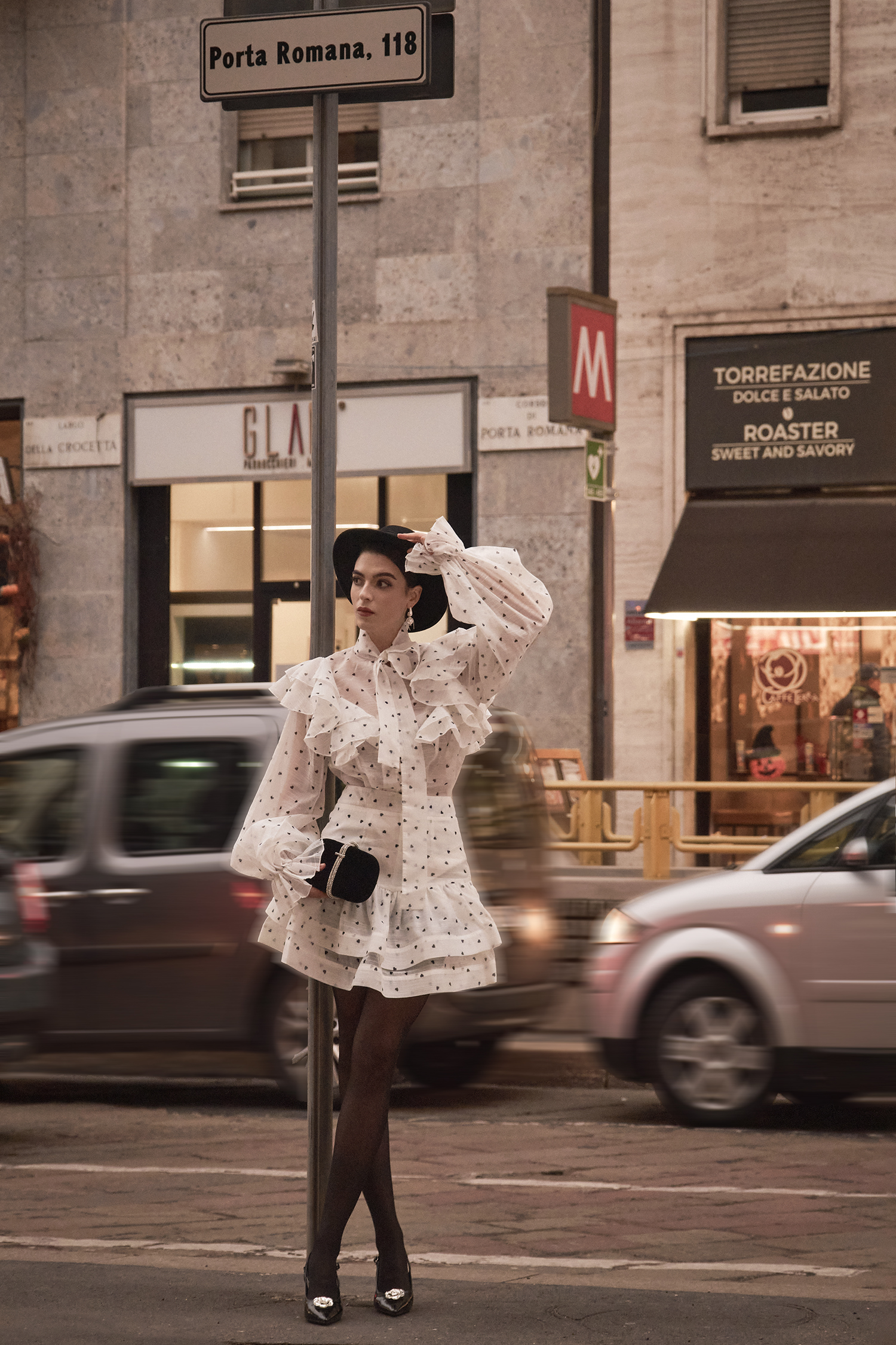 Walda Long Sleeves Dot Printed Folds Two-Piece Set