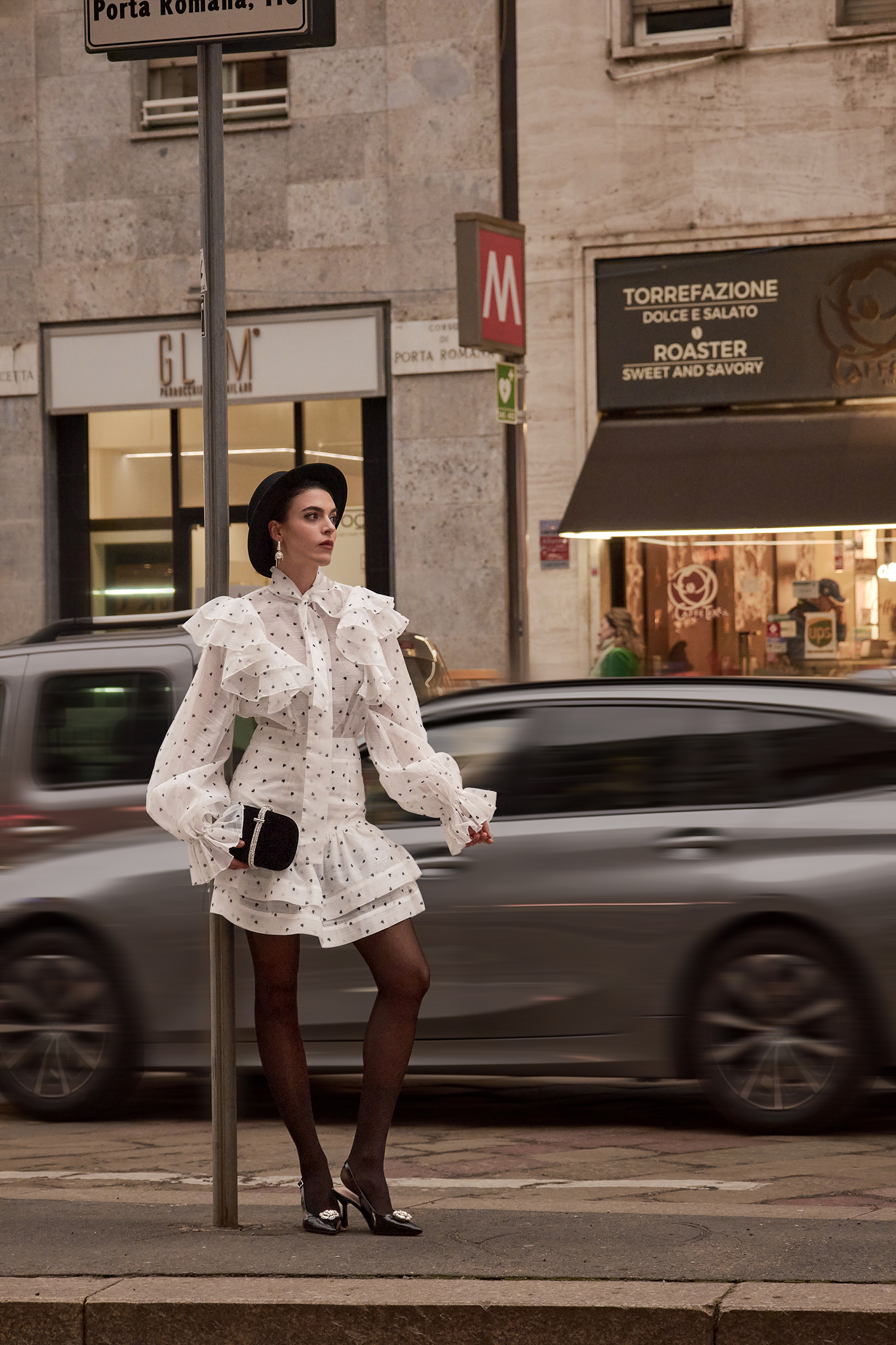 Walda Long Sleeves Dot Printed Folds Two-Piece Set