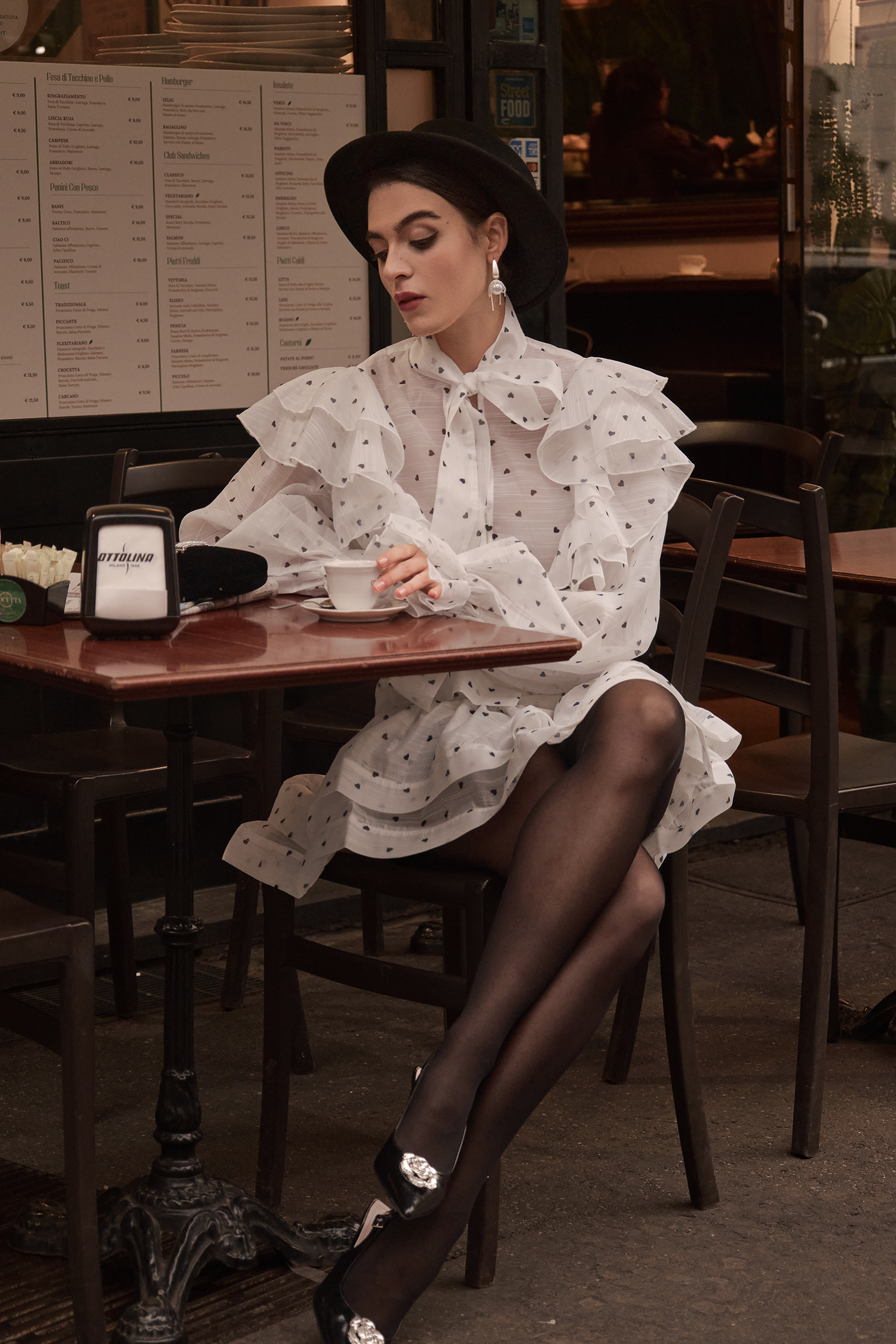 Walda Long Sleeves Dot Printed Folds Two-Piece Set