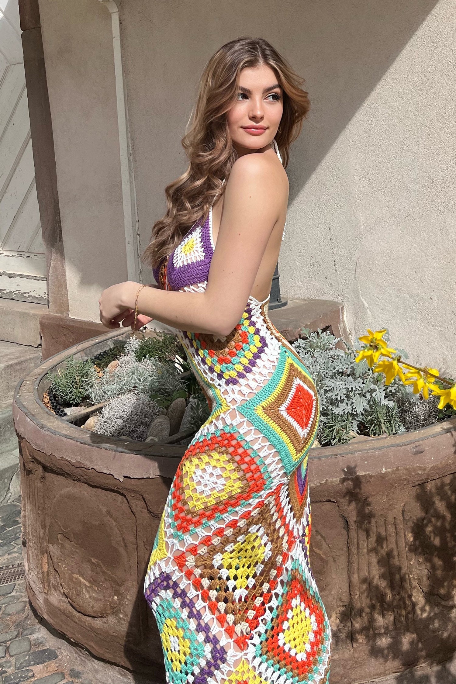 Bohemian Gemustertes Rückenfreies Maxikleid