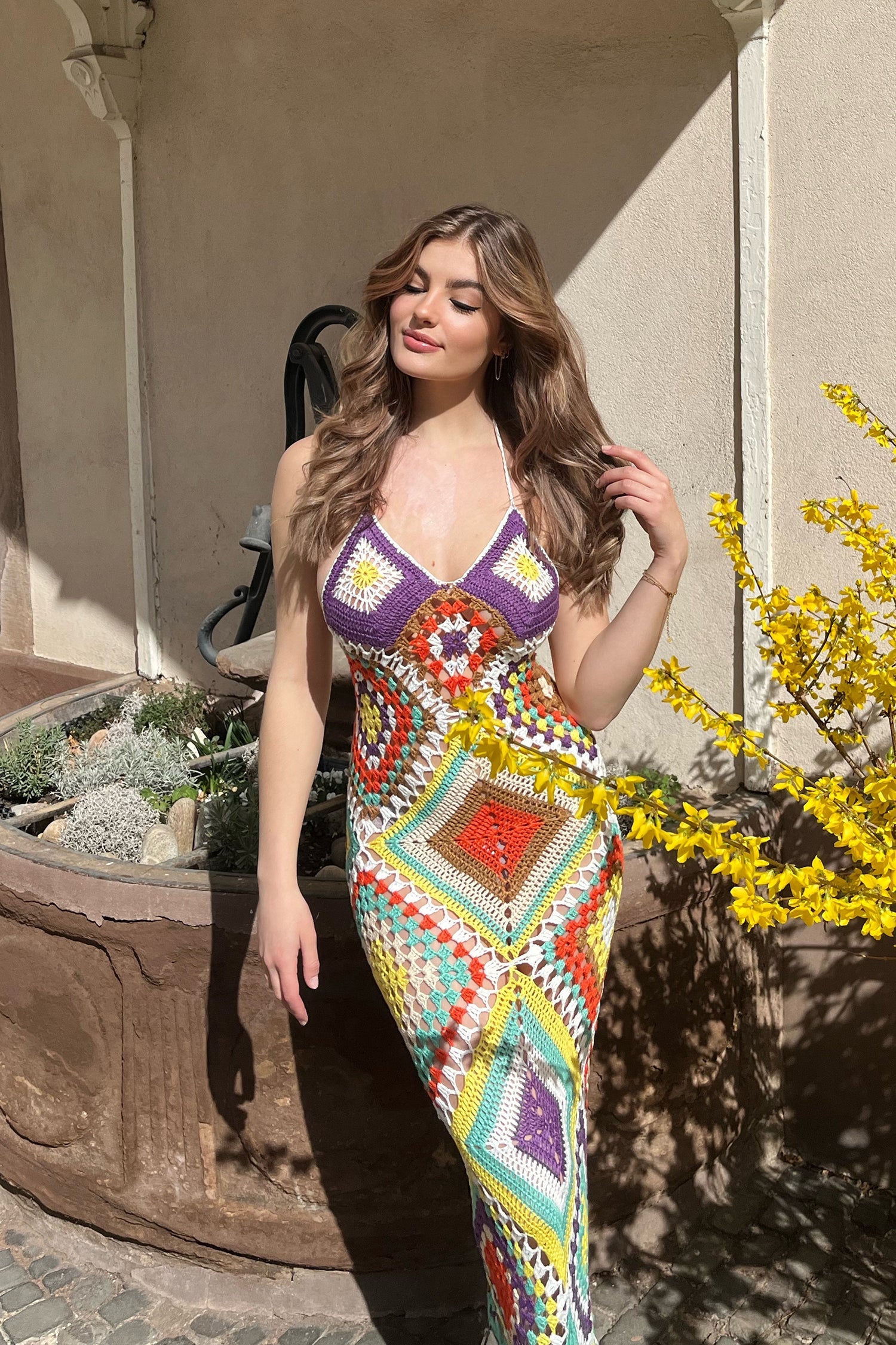 Bohemian Gemustertes Rückenfreies Maxikleid