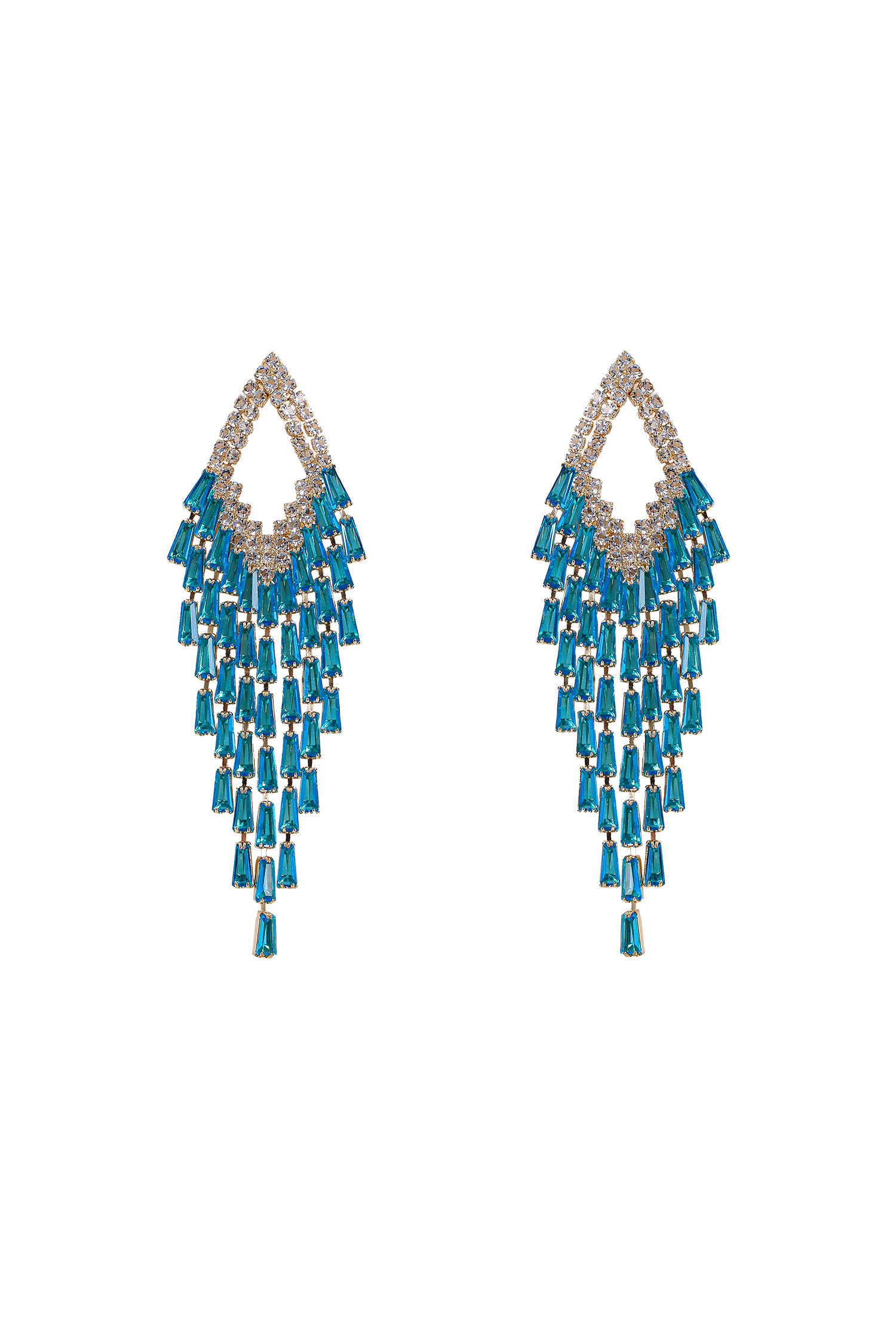 Melia Cut Out Triangle Blue Crystal Fringe Dangle Earrings