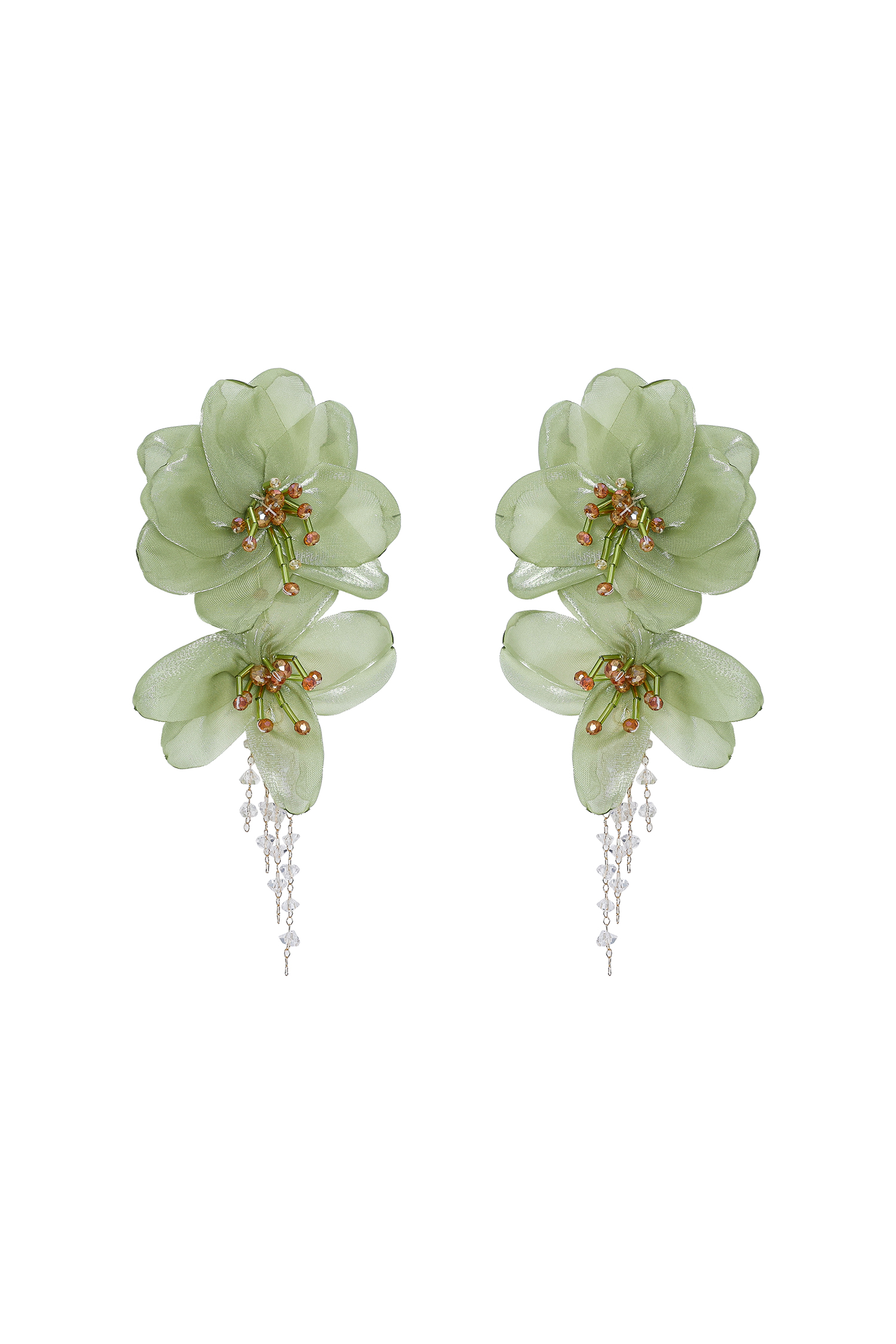 Lalie Fabric Flower Crystal Tassel Earrings