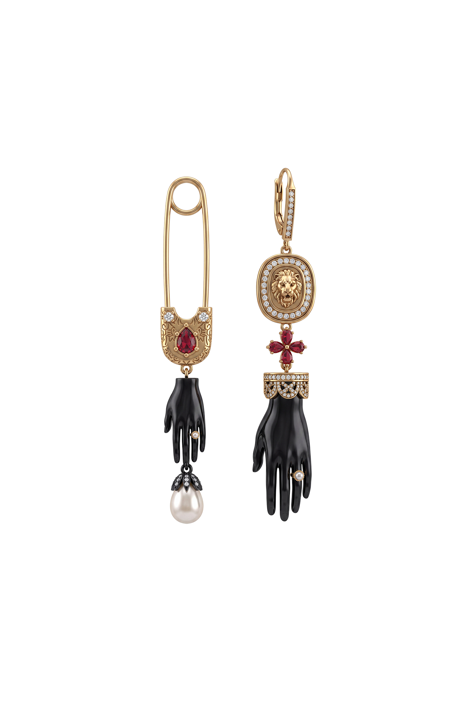 Manik Vintage Asymmetrical Hand Shaped Figure Badge Earrings