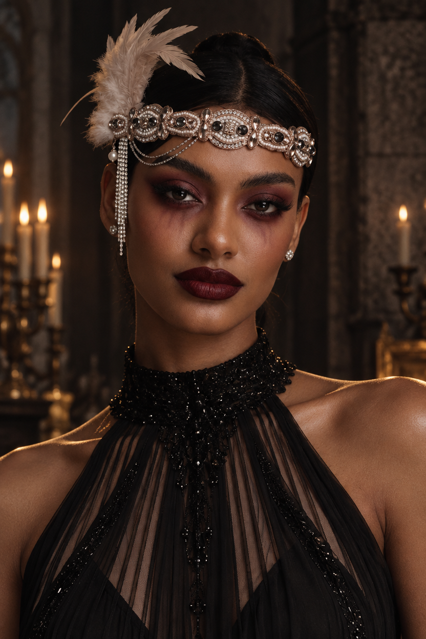 Luysa Gatsby Pearl Crystal Feather Headband