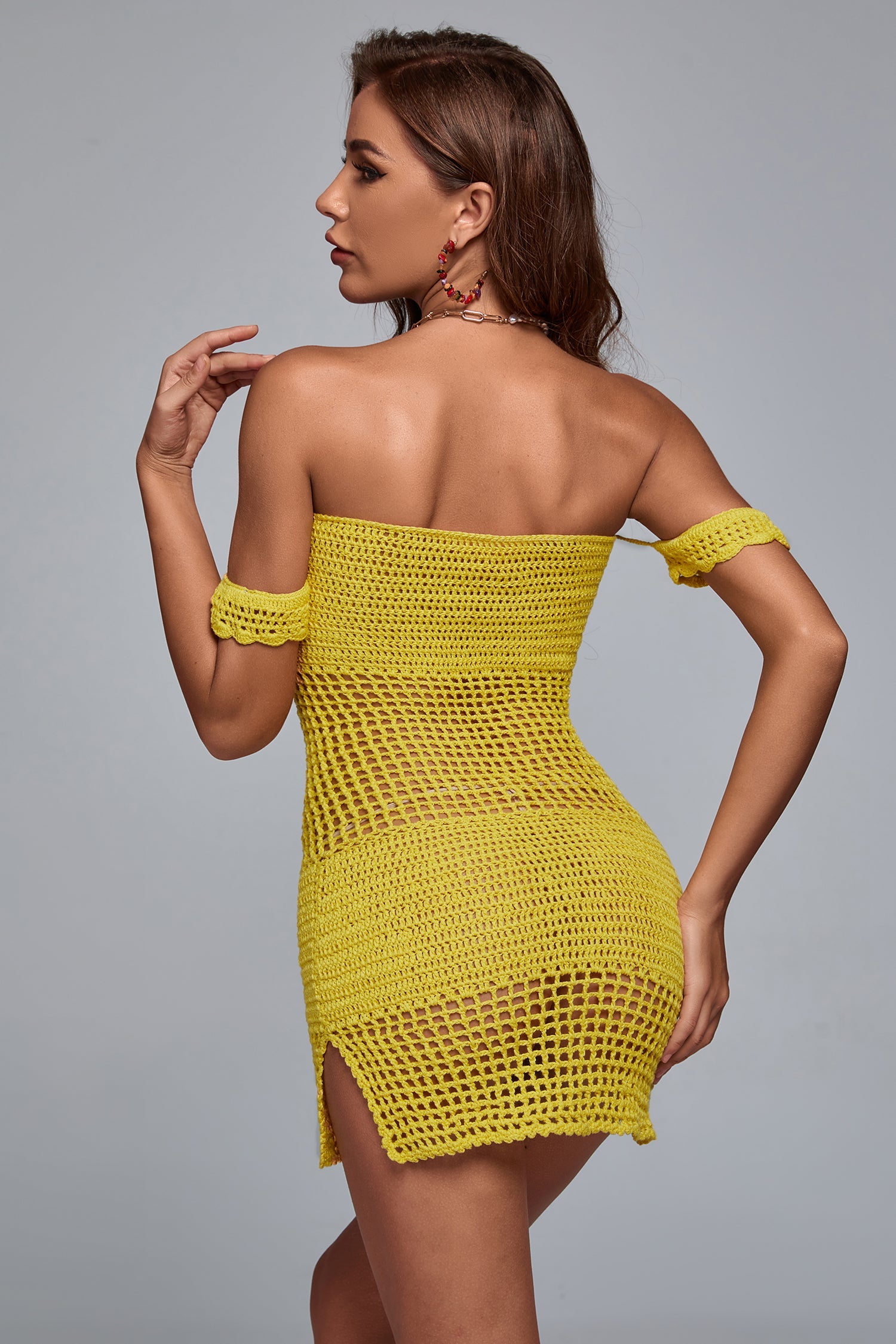 Ako Off Shoulder Weave Mini Dress - Ginger - Bellabarnett