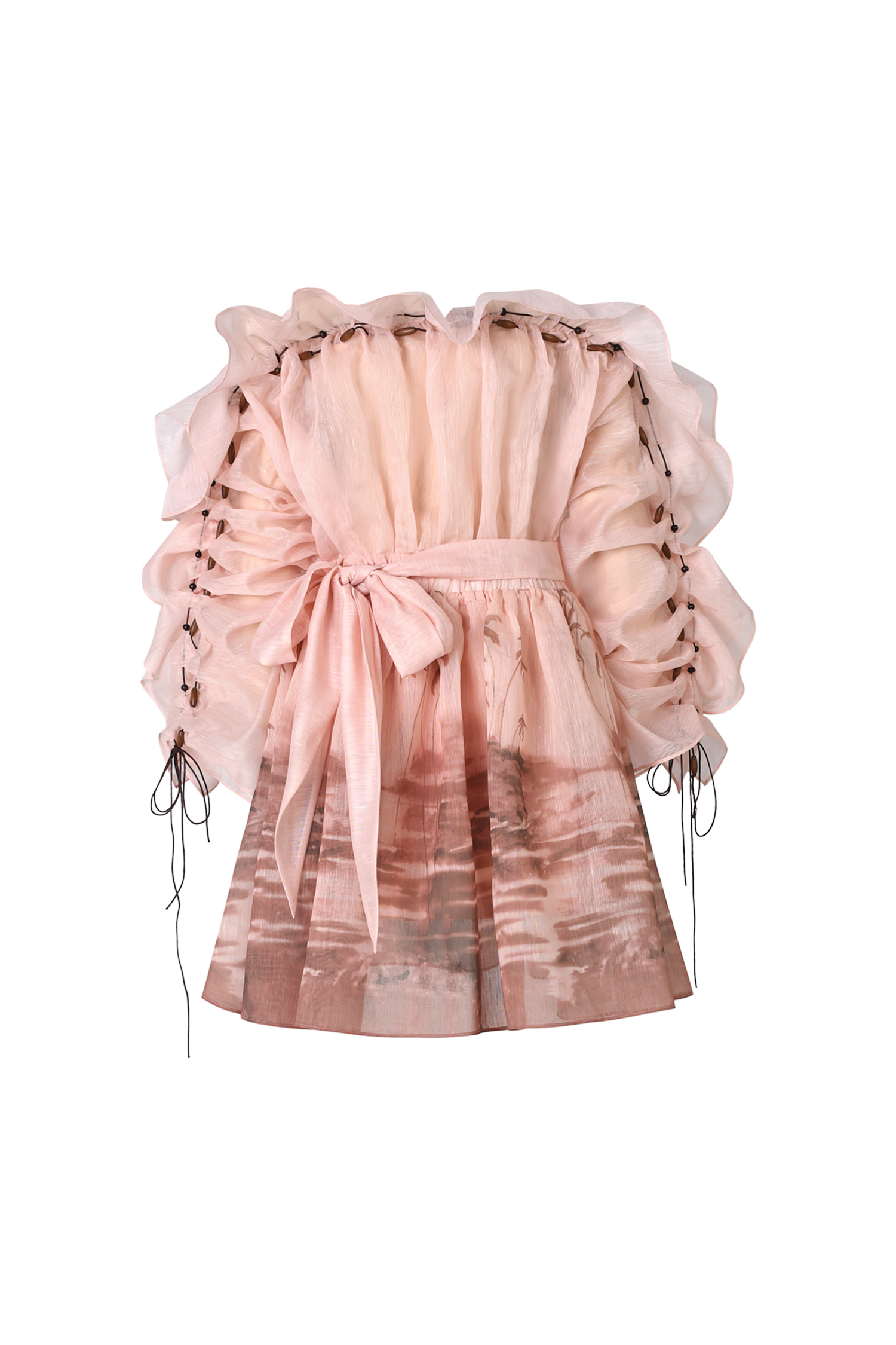 Rosee Long Sleeves Off-The-Shoulder Printed Folds Mini Dress