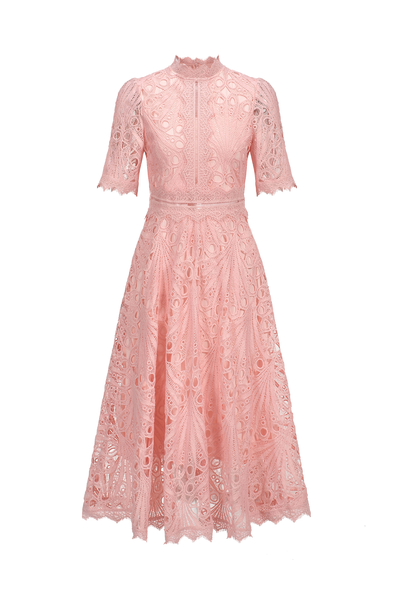 Lzada Short Sleeves Lace Hollow Out Midi Dress