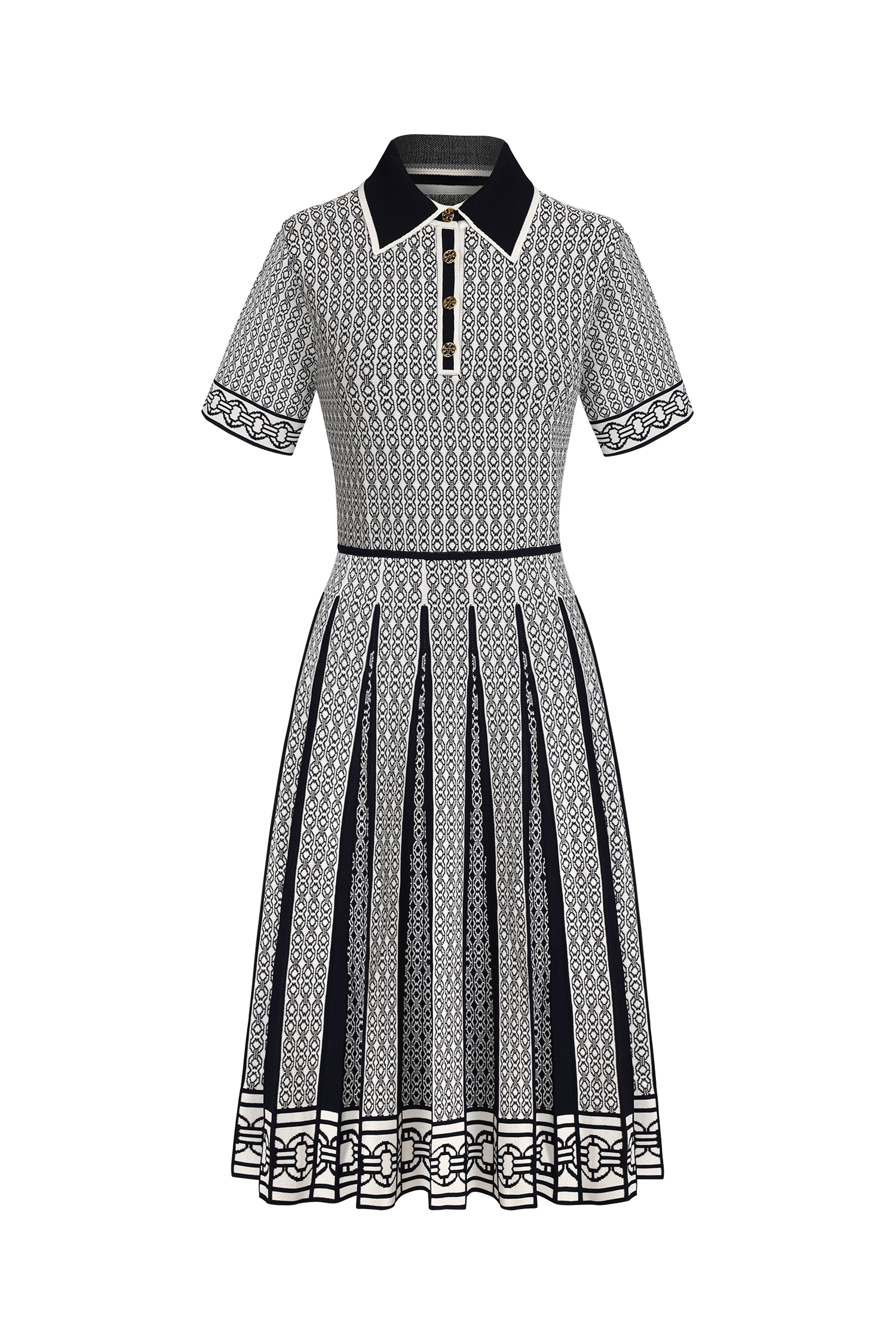 Reye Lapel Short Sleeves Jacquard Folds Mini Dress