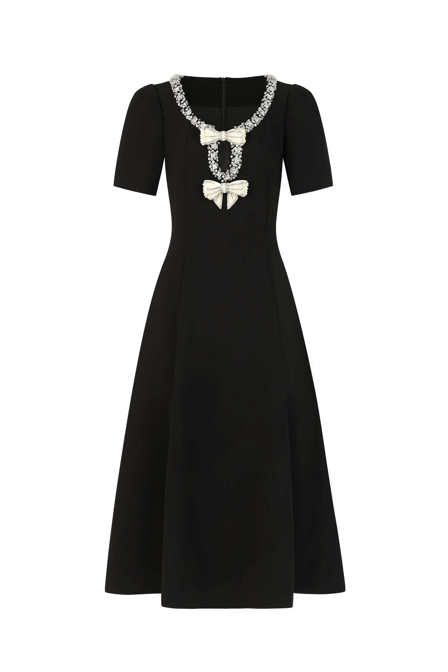 Hedit Elegant Tailored Round Neck Short Sleeve Woven Maxi Dress