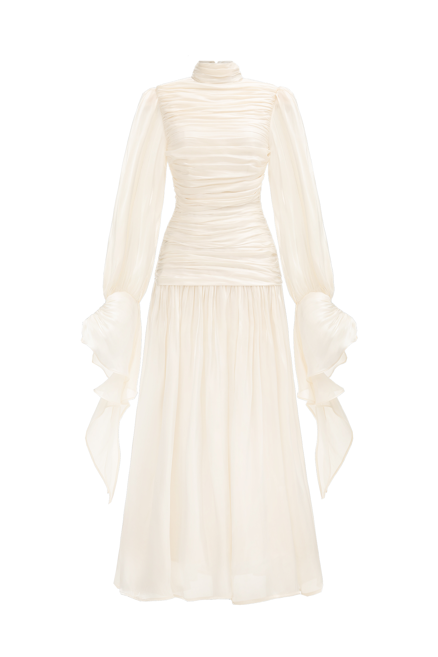 Viky Resort Waist-Defining Long Sleeve Ruched Woven Maxi Dress