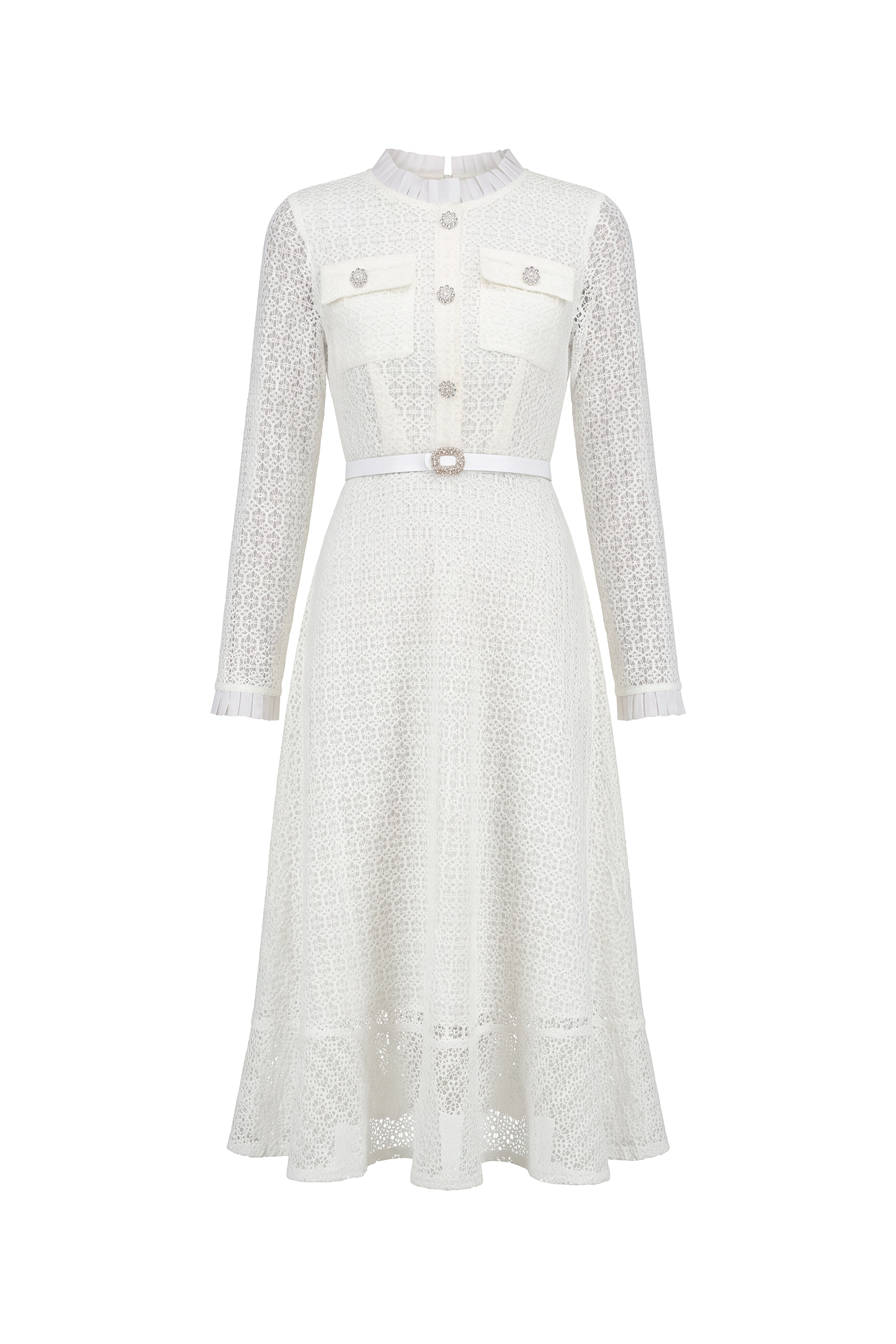 Deme Elegant Flowy Long Sleeve Rhinestone Woven Maxi Dress
